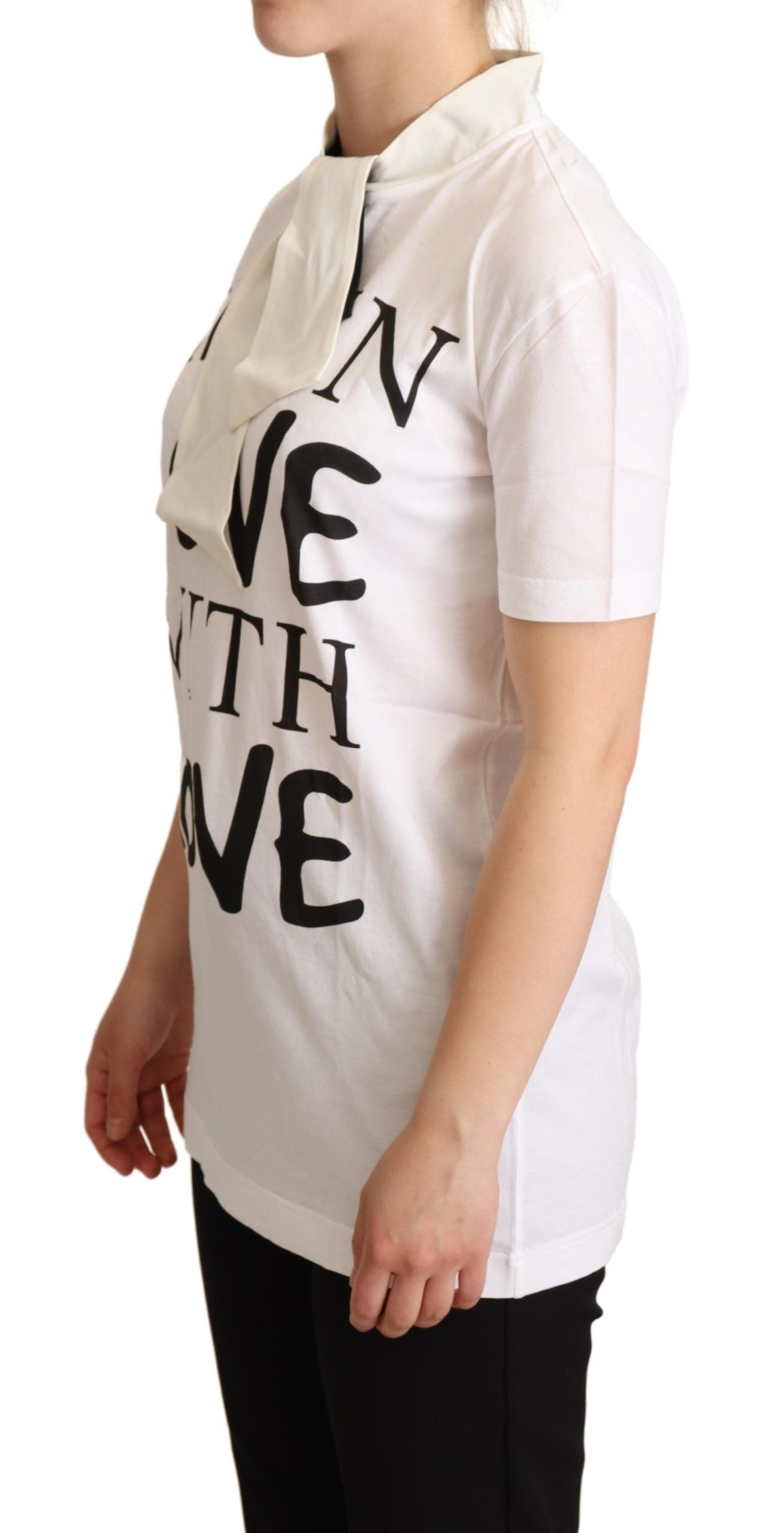 Dolce & Gabbana Chic White Love Motif Silk-Blend Women's Tee