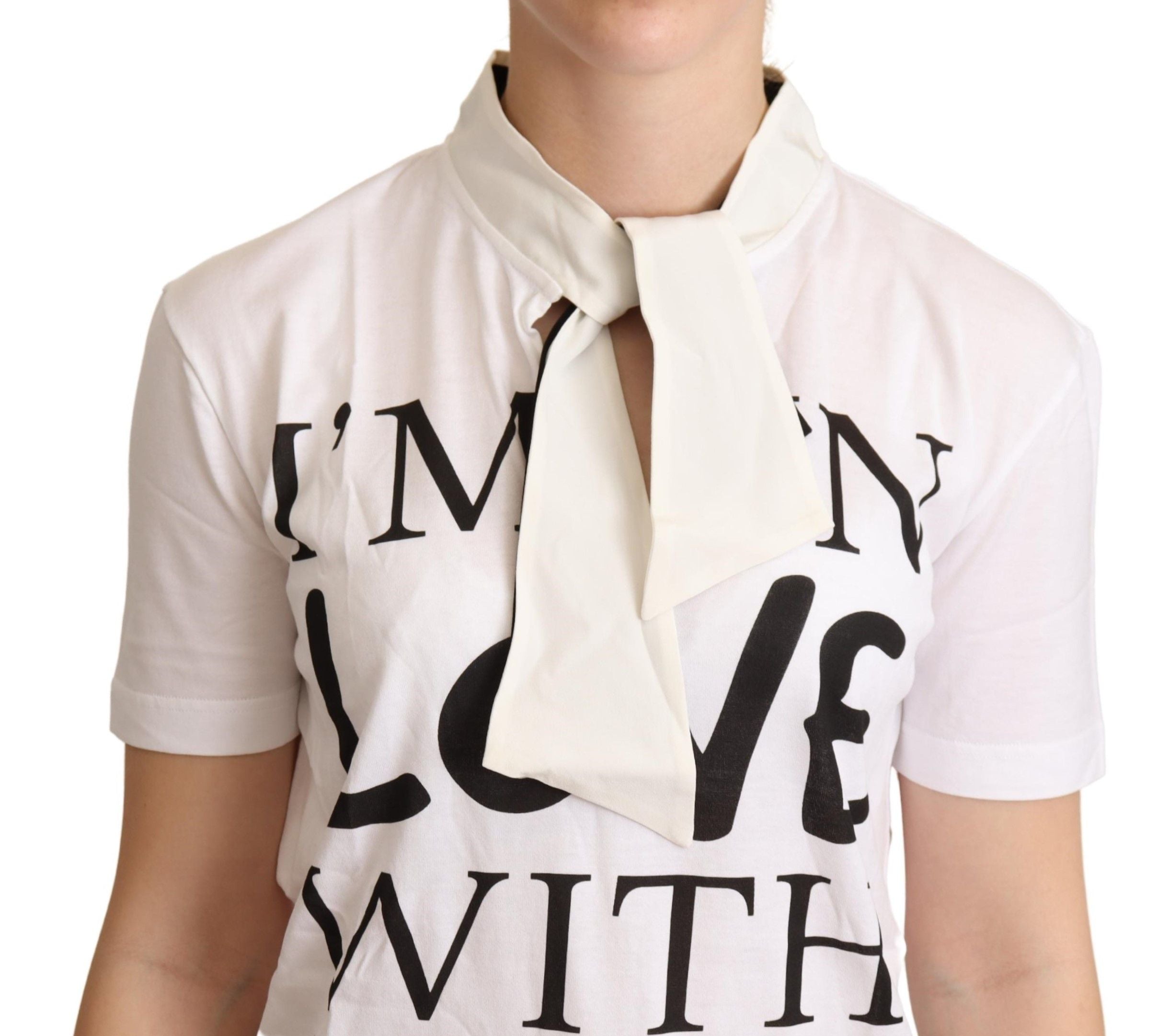 Dolce & Gabbana Chic White Love Motif Silk-Blend Women's Tee