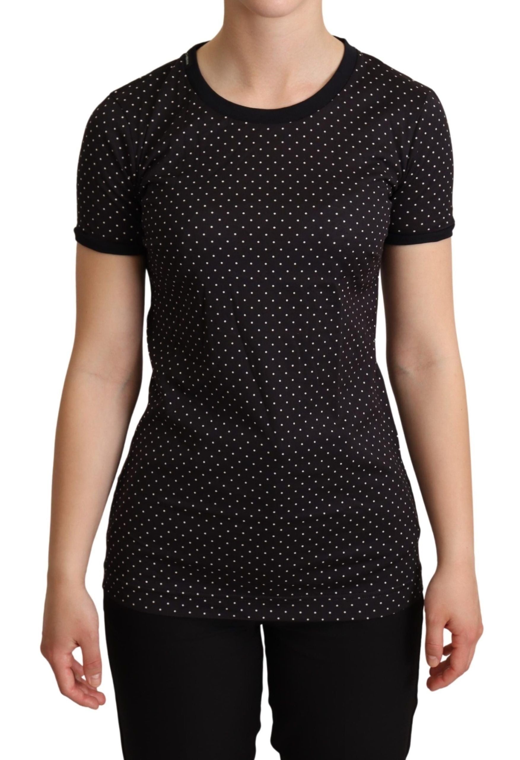 Dolce & Gabbana Black Dotted Crewneck Cotton Women's T-shirt