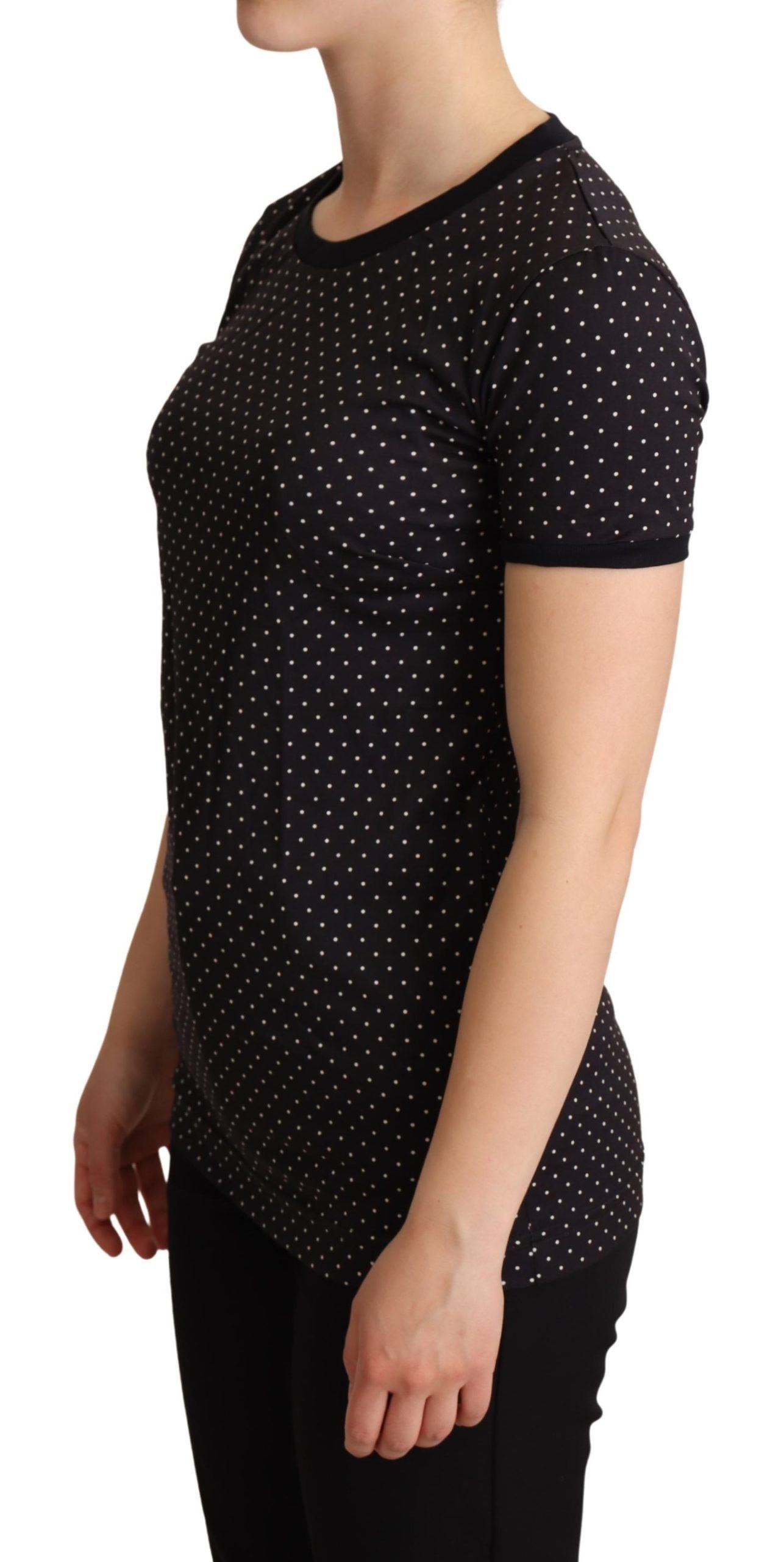Dolce & Gabbana Black Dotted Crewneck Cotton Women's T-shirt