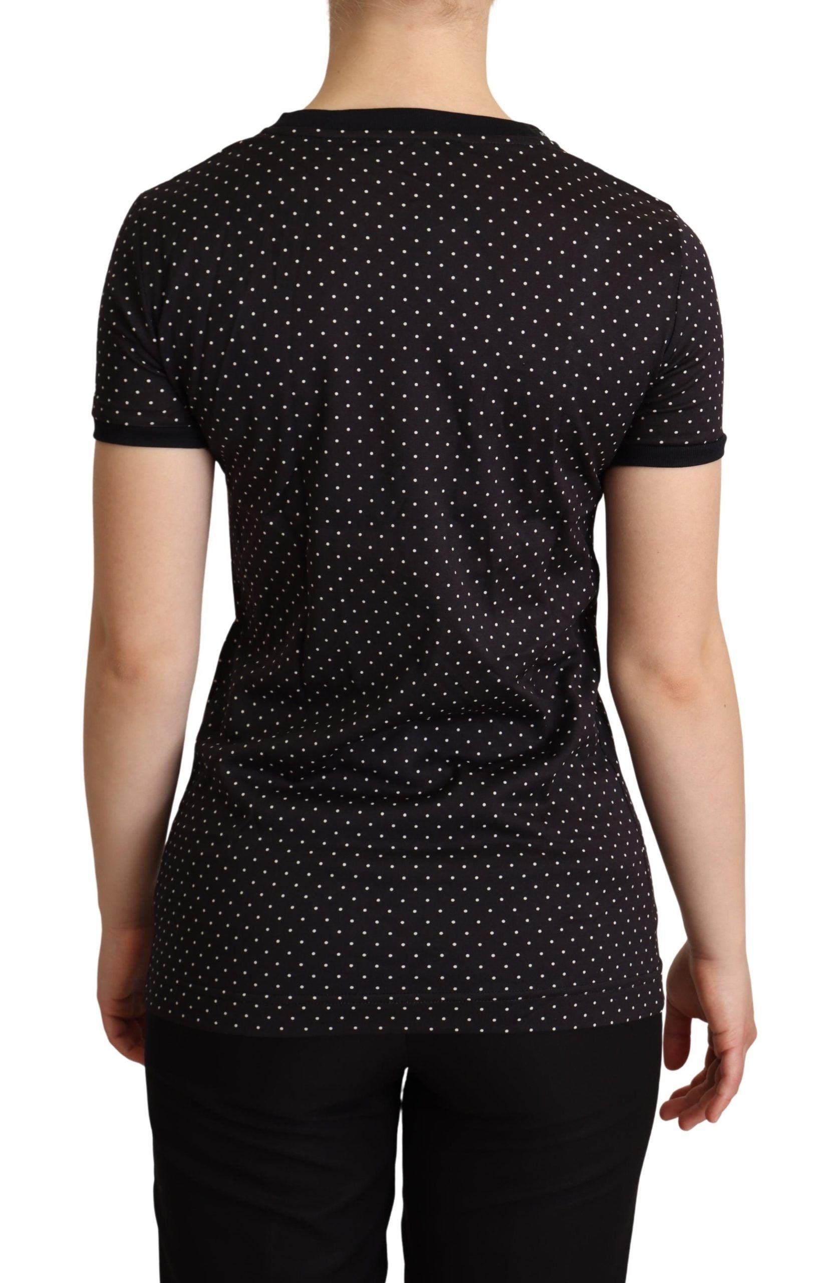 Dolce & Gabbana Black Dotted Crewneck Cotton Women's T-shirt