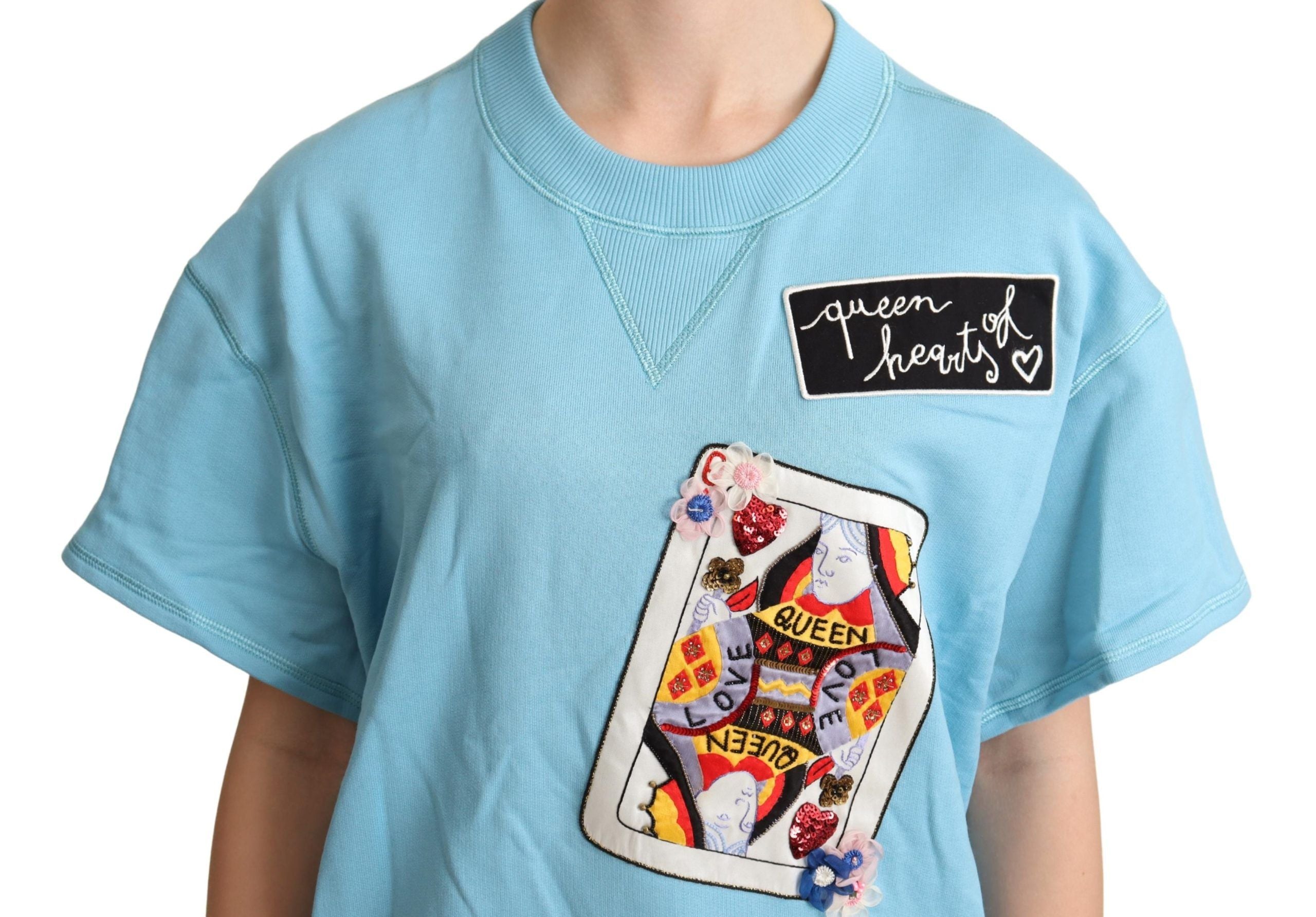 Dolce & Gabbana BLue Queen Of Hearts Card Sweater Women's T-shirt