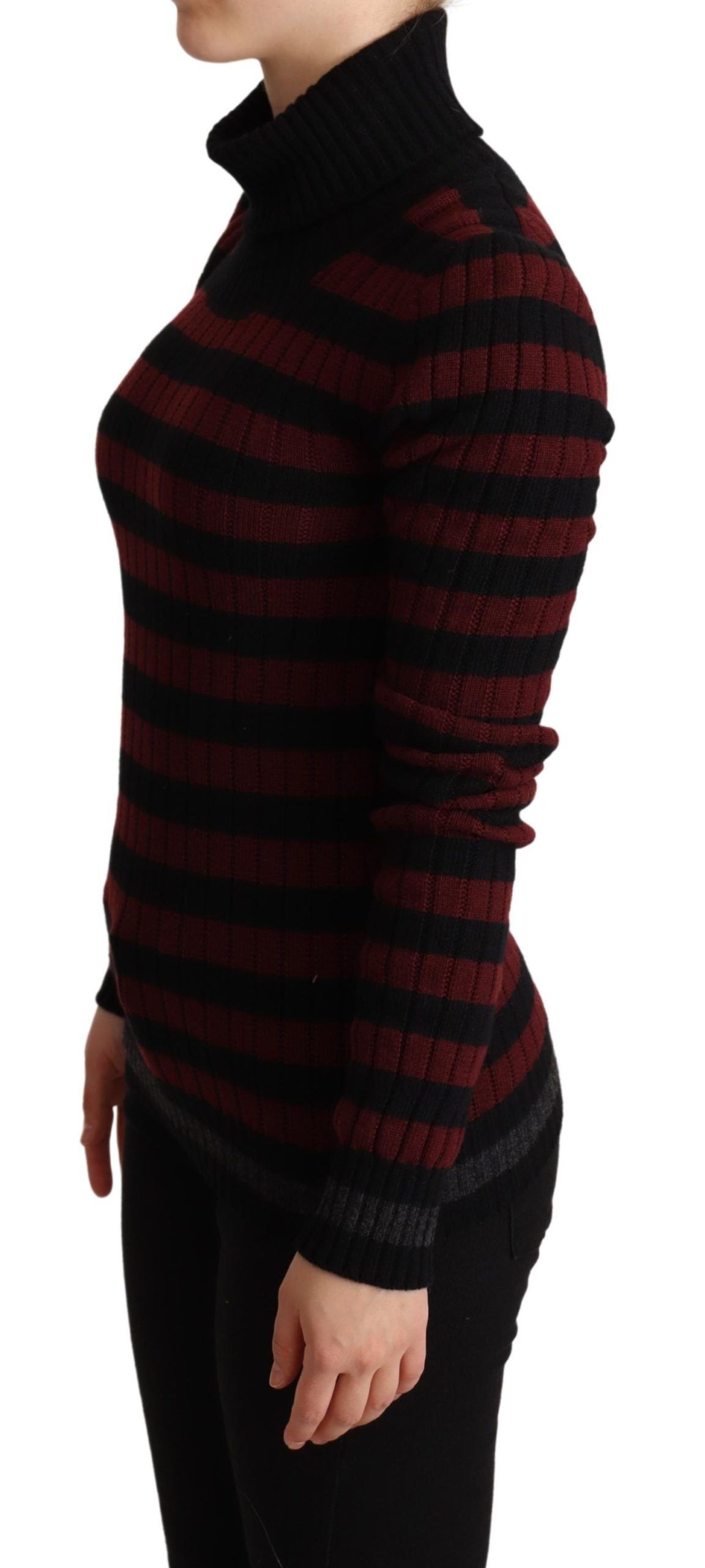 Dolce & Gabbana Black Red Striped Wool Pullover Women's Sweater