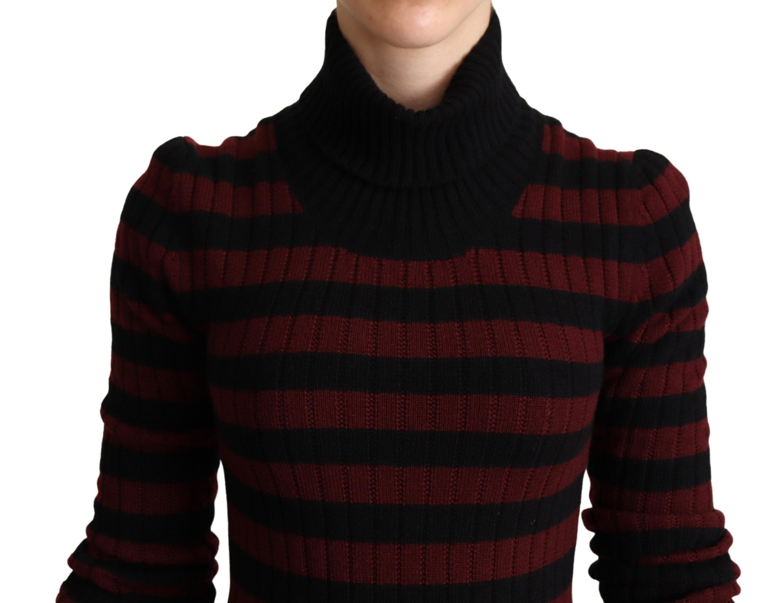 Dolce & Gabbana Black Red Striped Wool Pullover Women's Sweater