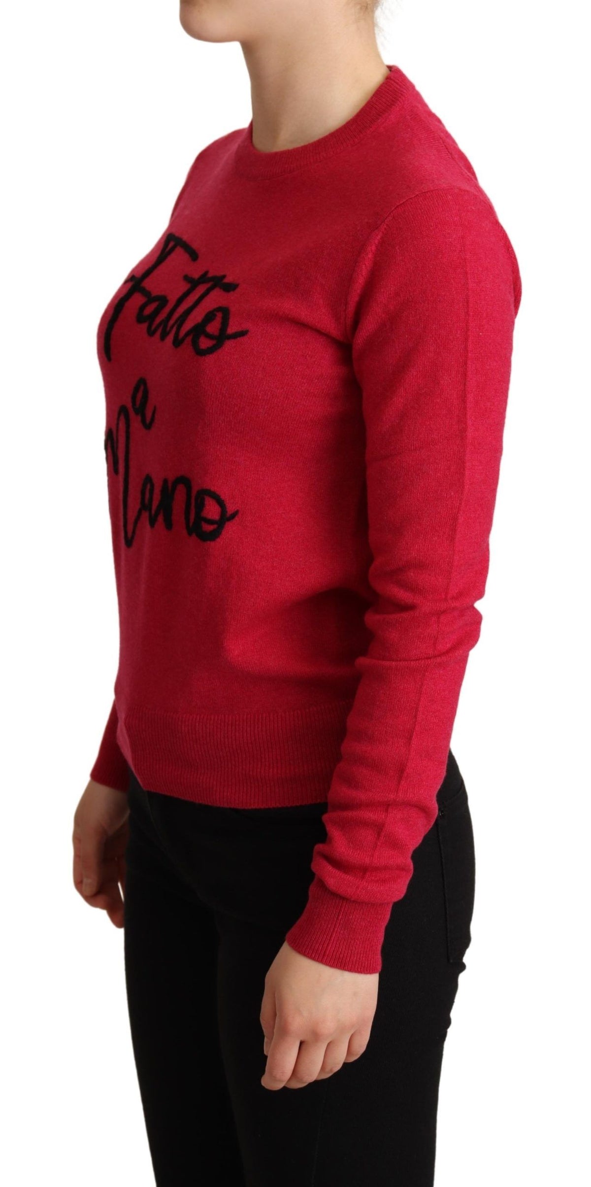 Dolce & Gabbana Pink Embroidered Cashmere Wool Pullover Women's Sweater