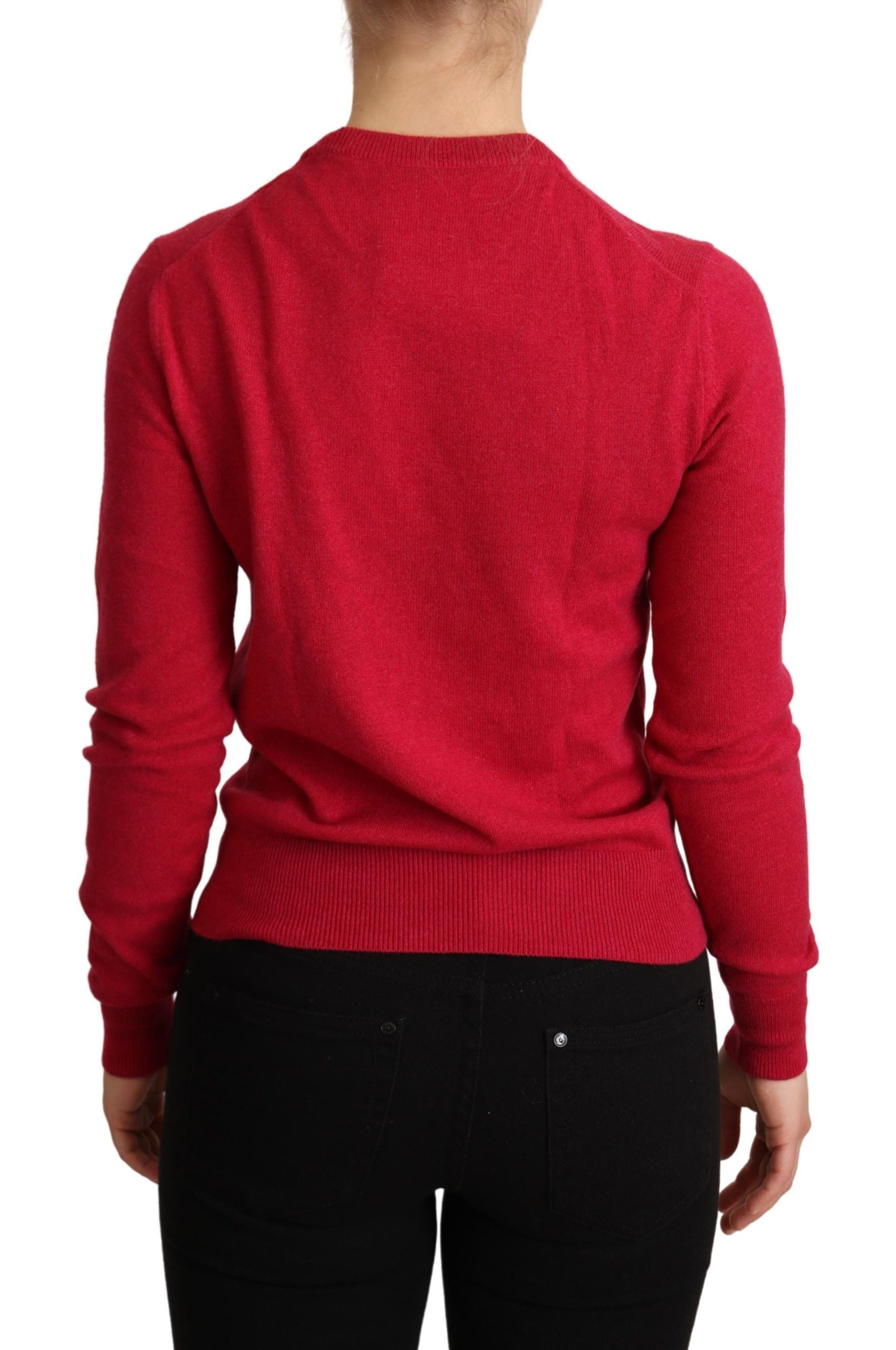 Dolce & Gabbana Pink Embroidered Cashmere Wool Pullover Women's Sweater