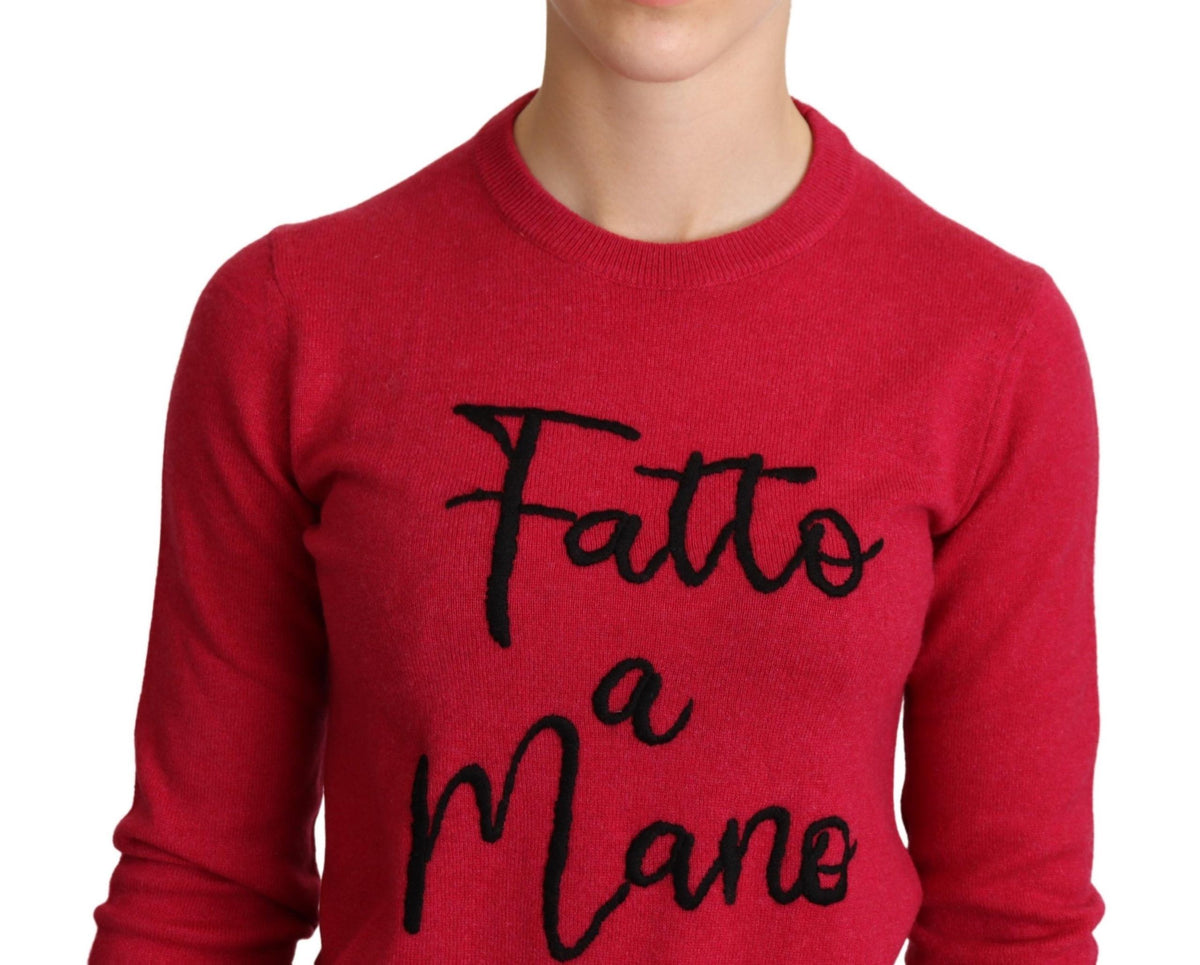 Dolce & Gabbana Pink Embroidered Cashmere Wool Pullover Women's Sweater