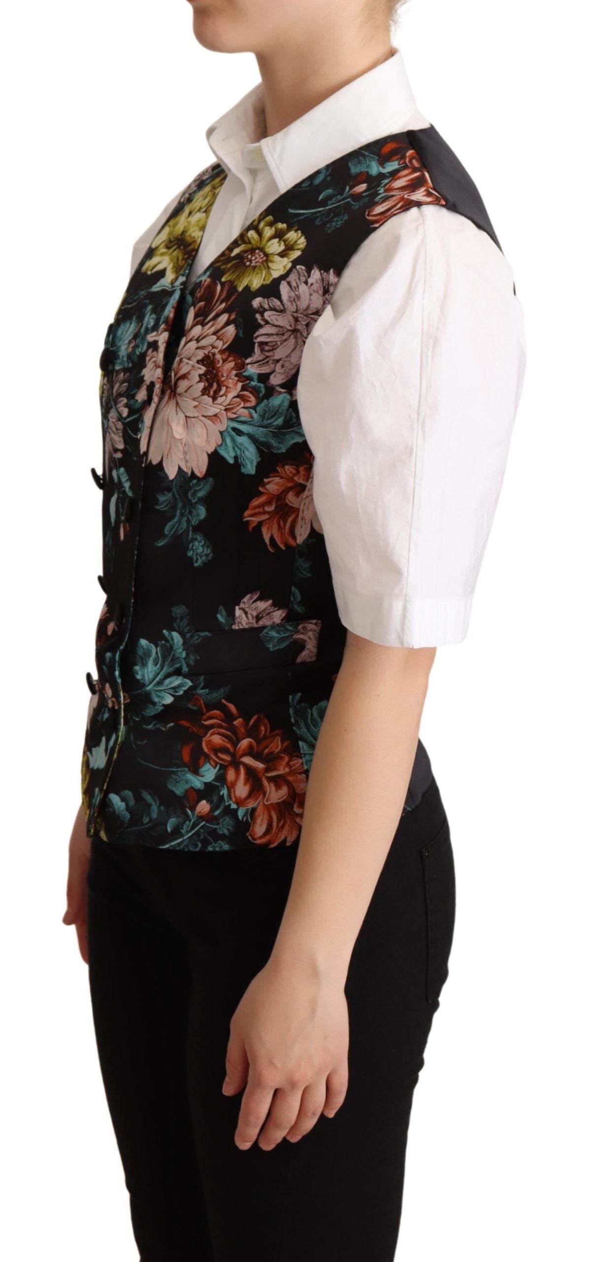 Dolce & Gabbana Black Jacquard Floral Waistcoat Women's Vest