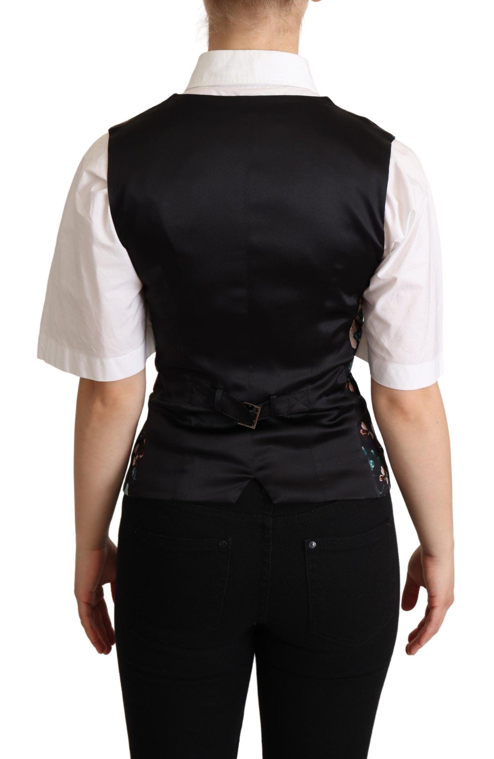 Dolce & Gabbana Black Jacquard Floral Waistcoat Women's Vest