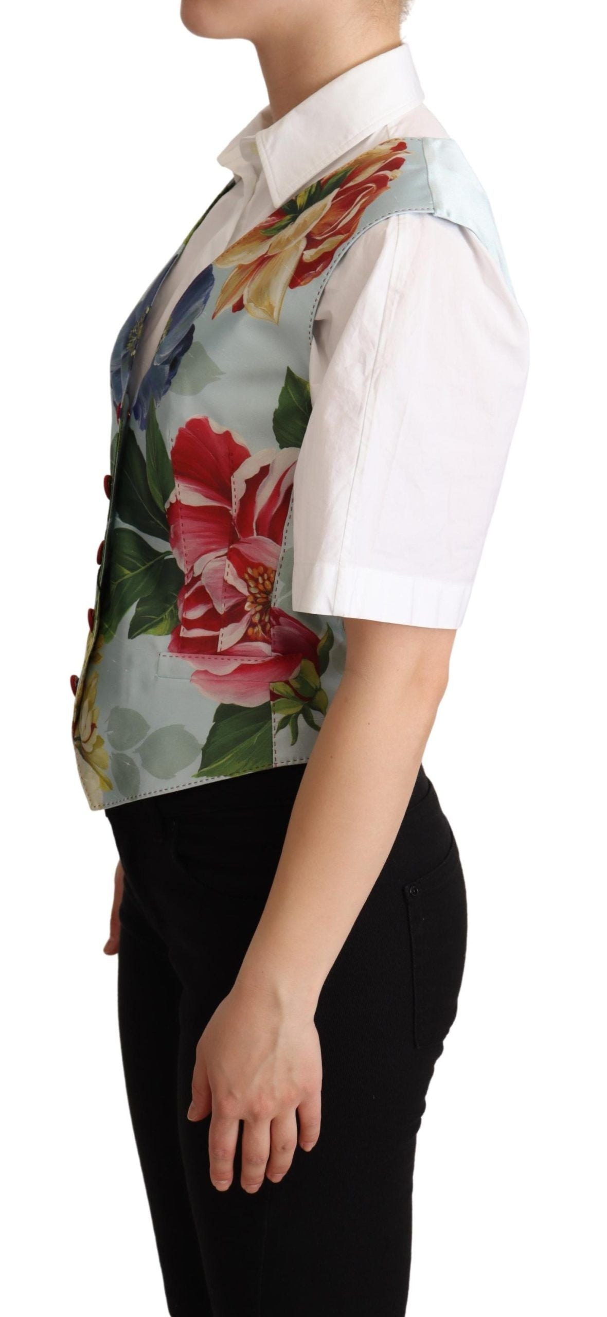 Dolce & Gabbana Mint Green Floral Silk Waistcoat Women's Vest