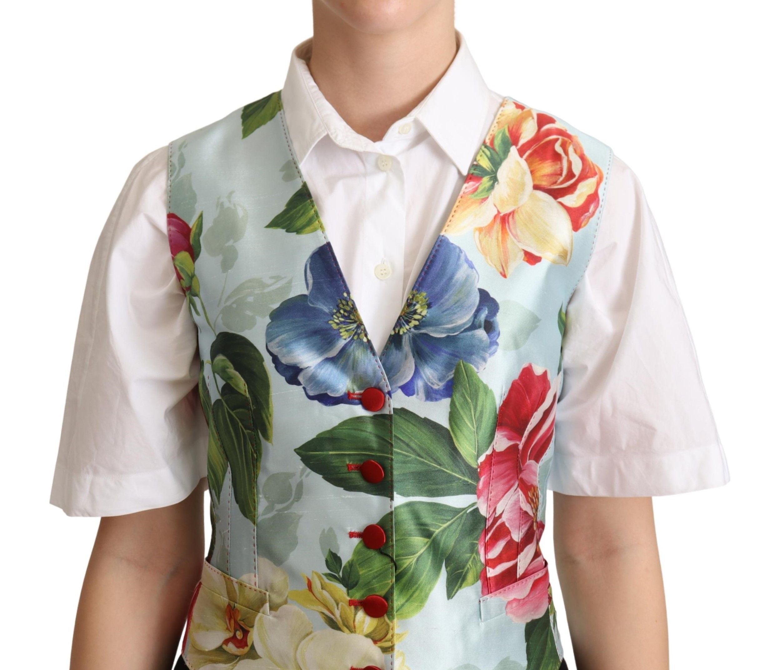 Dolce & Gabbana Mint Green Floral Silk Waistcoat Women's Vest