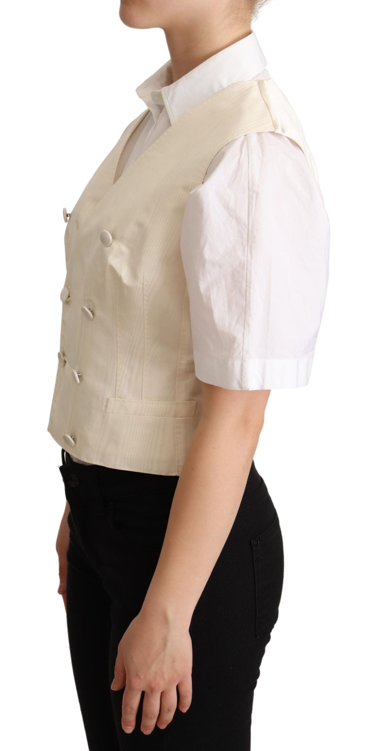 Dolce & Gabbana Beige Silk Sleeveless Waistcoat Women's Vest
