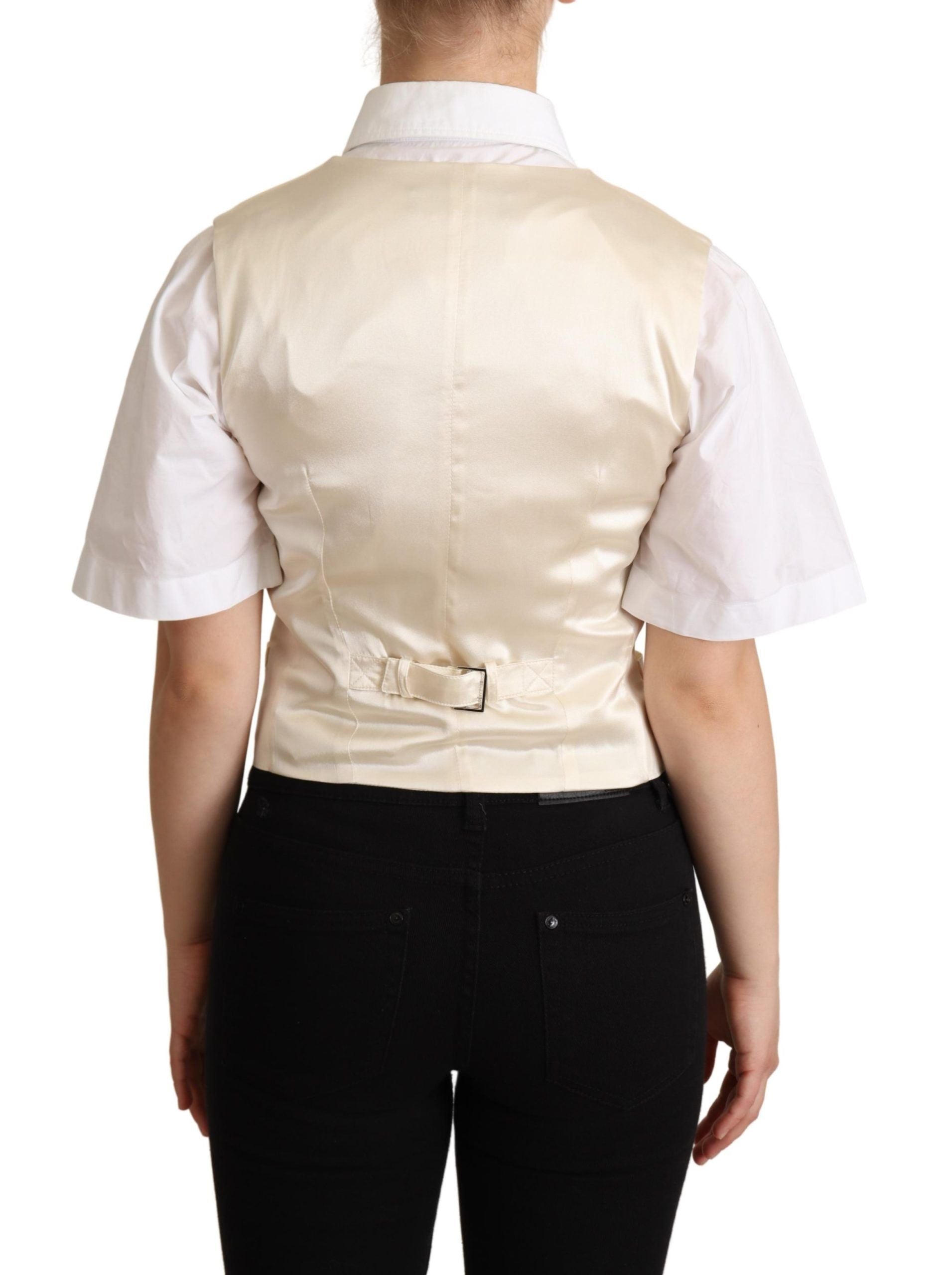 Dolce & Gabbana Beige Silk Sleeveless Waistcoat Women's Vest