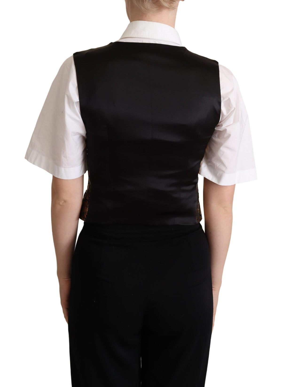 Dolce & Gabbana Black Gold Jacquard Silk Waistcoat Women's Vest
