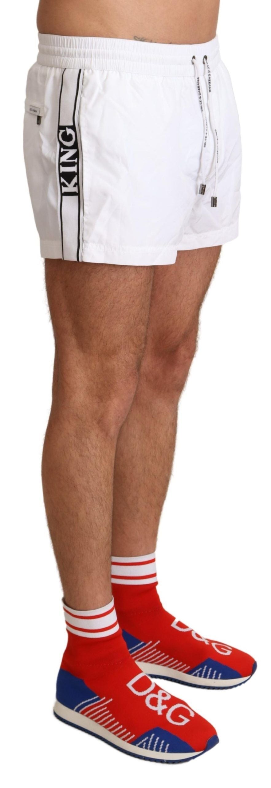 Dolce & Gabbana Elegant White KING Motive Swim Men's Trunks