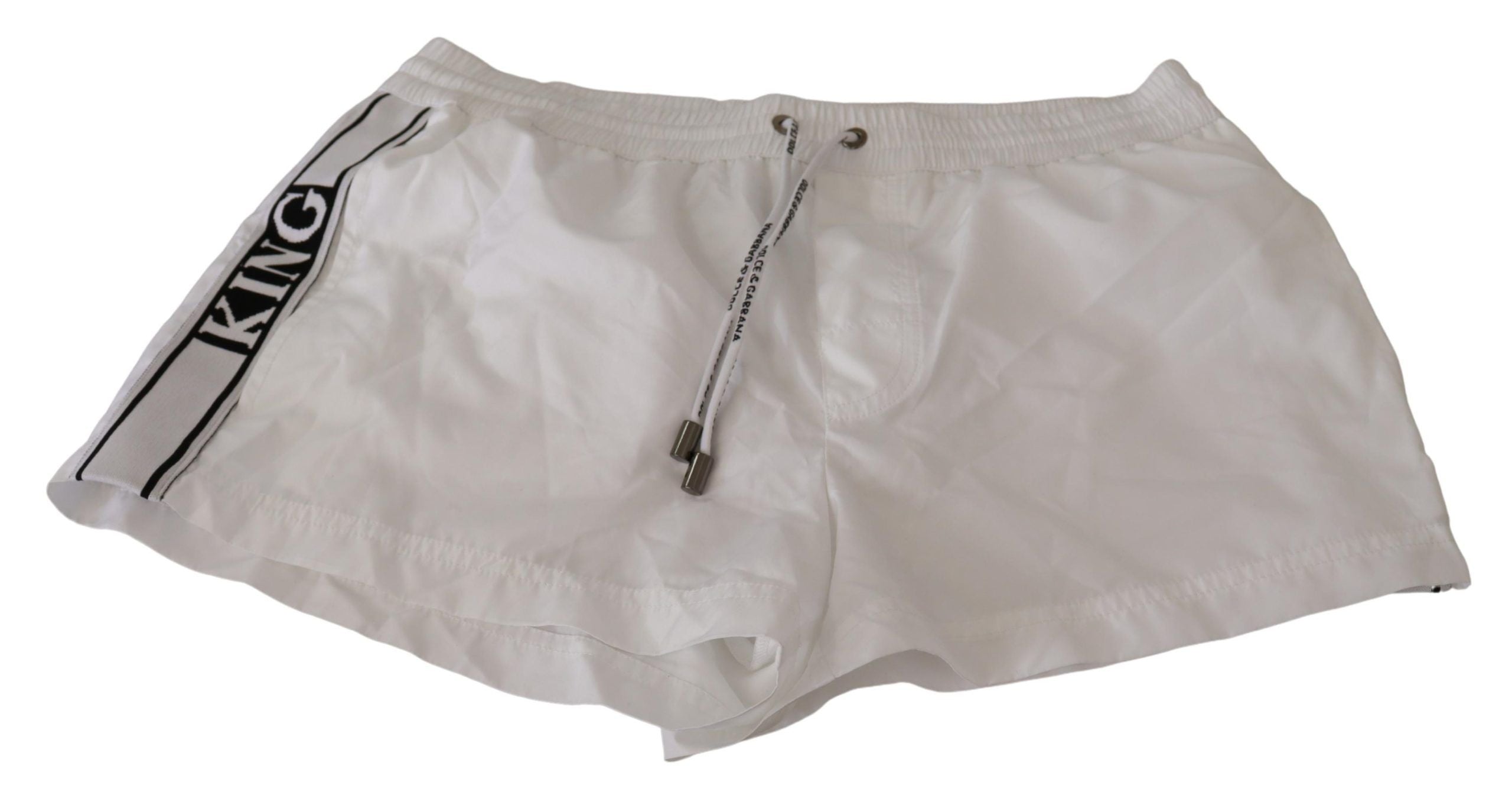 Dolce & Gabbana Elegant White KING Motive Swim Men's Trunks