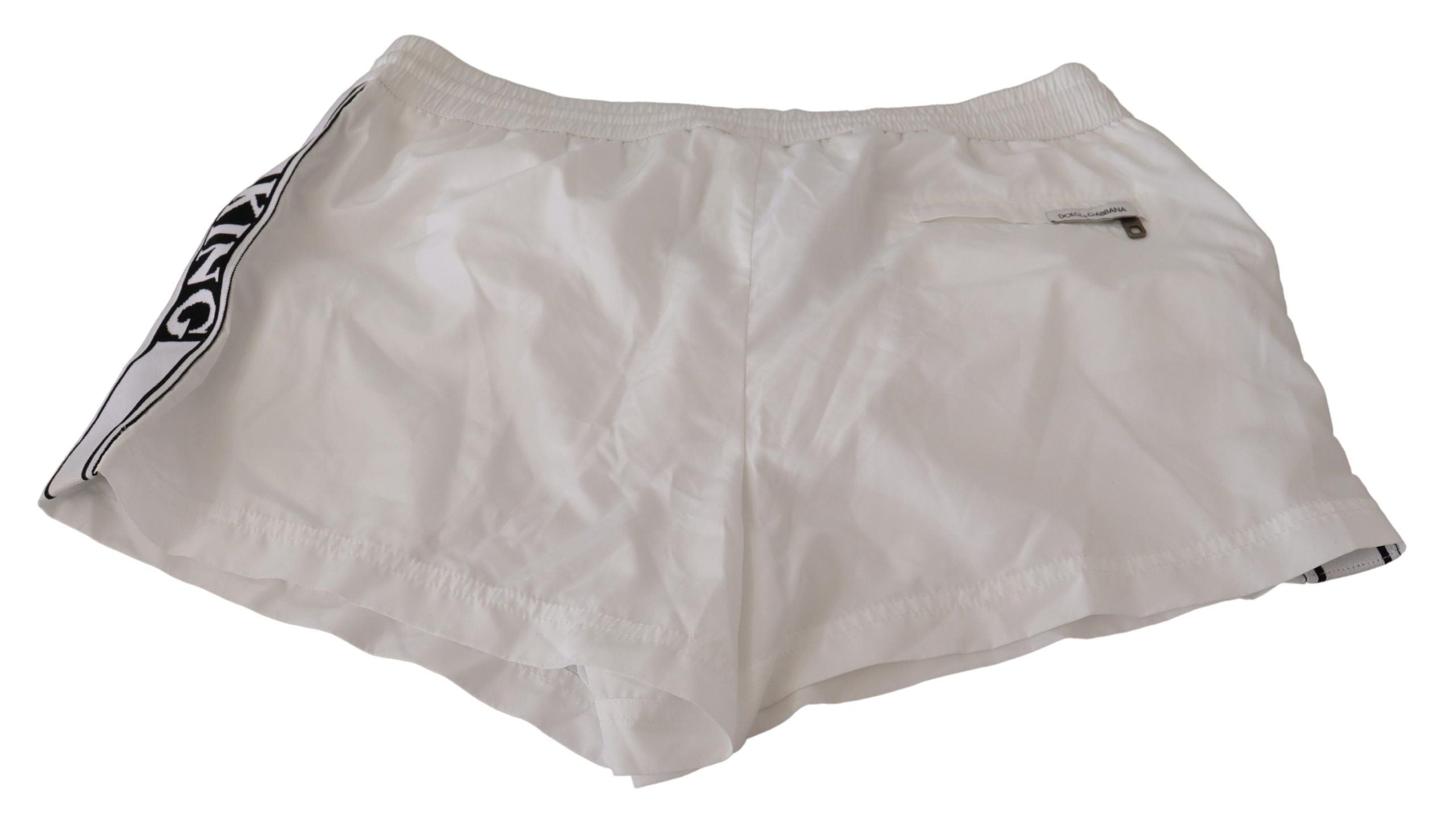 Dolce & Gabbana Elegant White KING Motive Swim Men's Trunks
