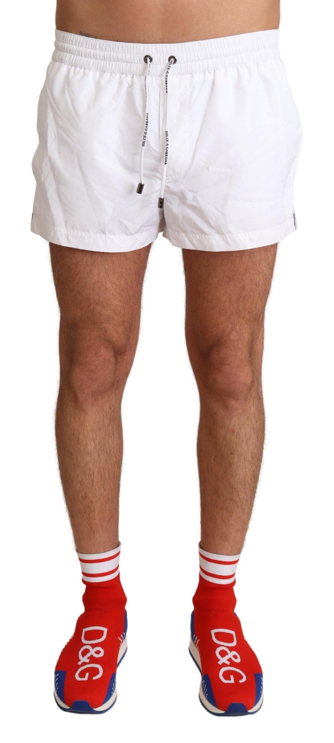 Dolce & Gabbana Elegant White KING Motive Swim Men's Trunks
