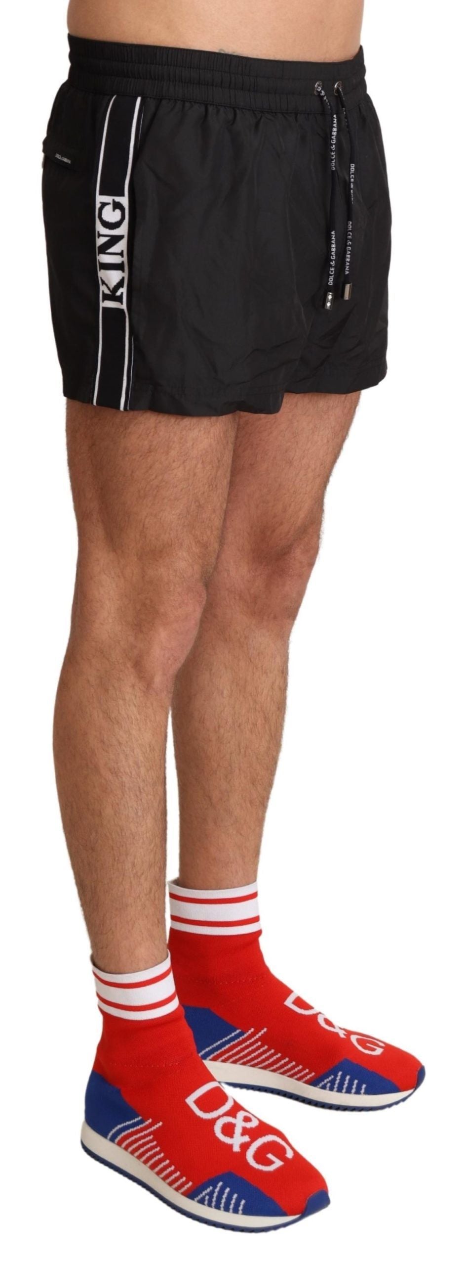 Dolce & Gabbana Elegant Black KING Motive Swim Men's Trunks