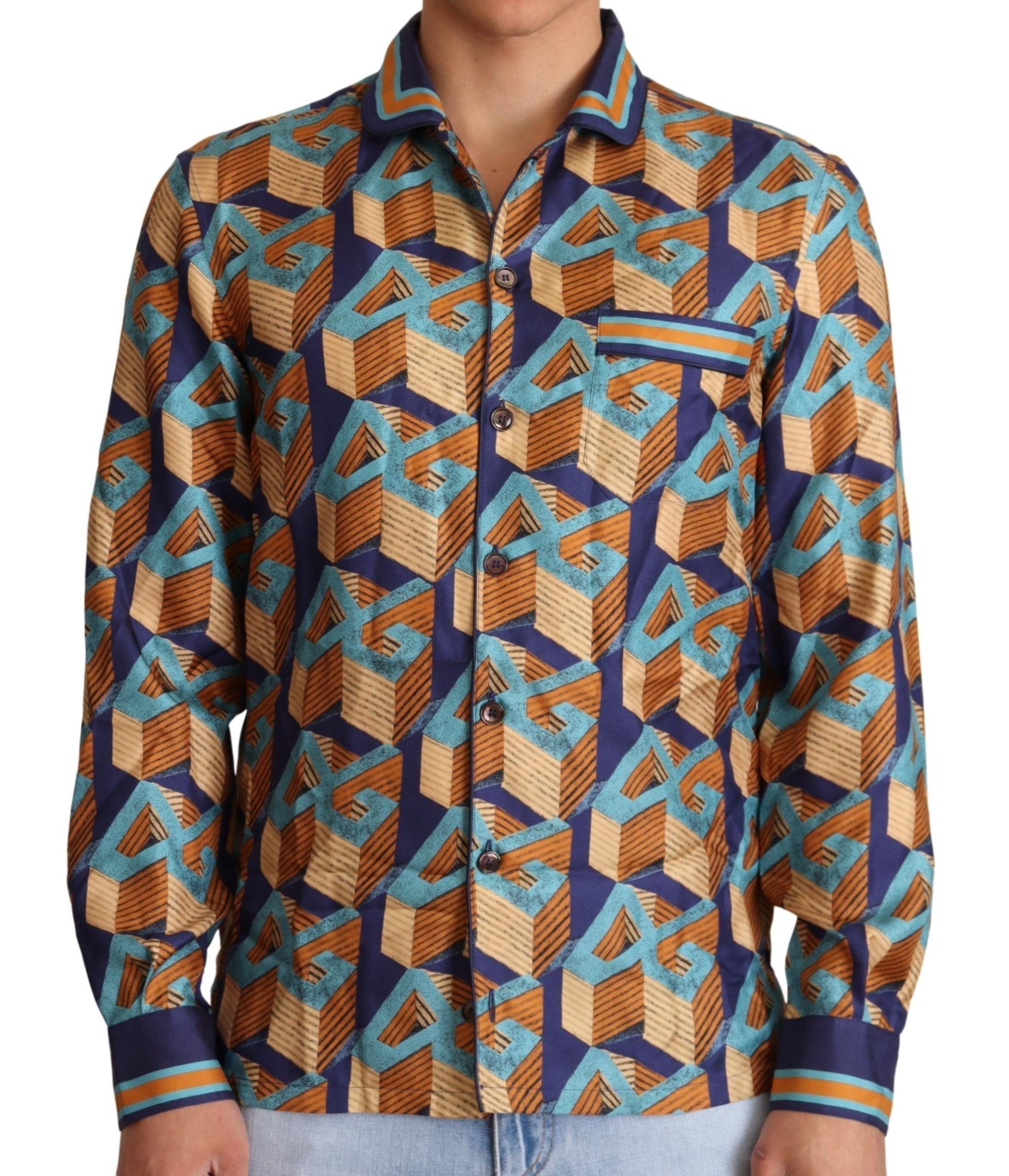 Dolce & Gabbana Multicolor DG Logo Silk Mens Top Men's Shirt