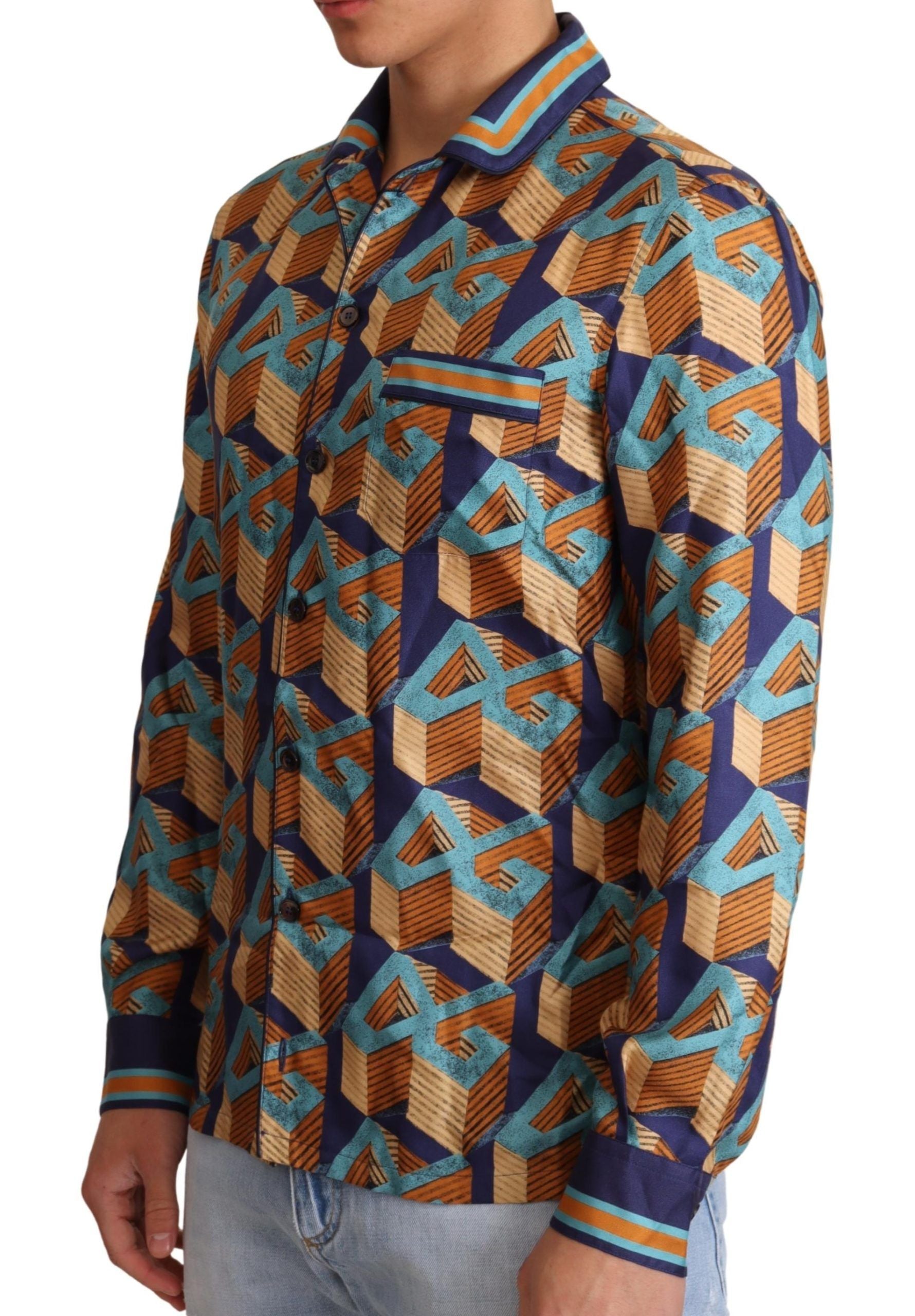 Dolce & Gabbana Multicolor DG Logo Silk Mens Top Men's Shirt