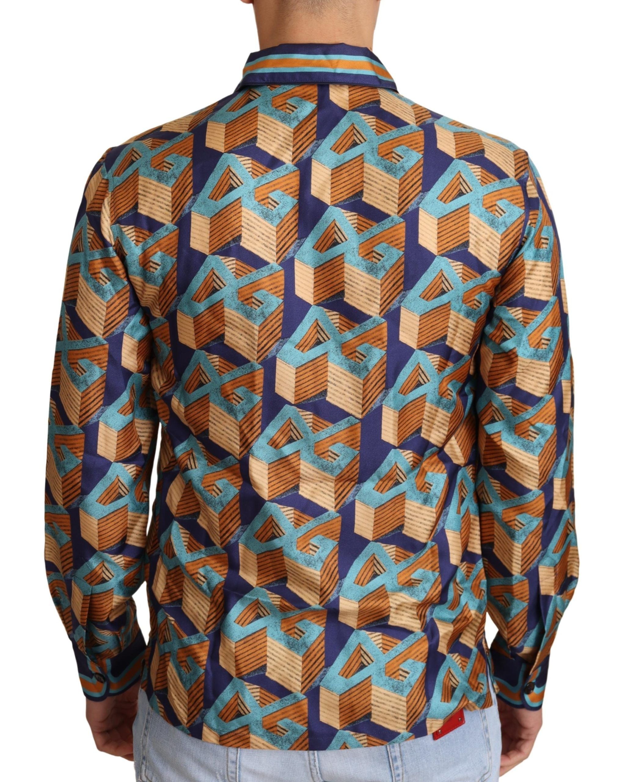 Dolce & Gabbana Multicolor DG Logo Silk Mens Top Men's Shirt