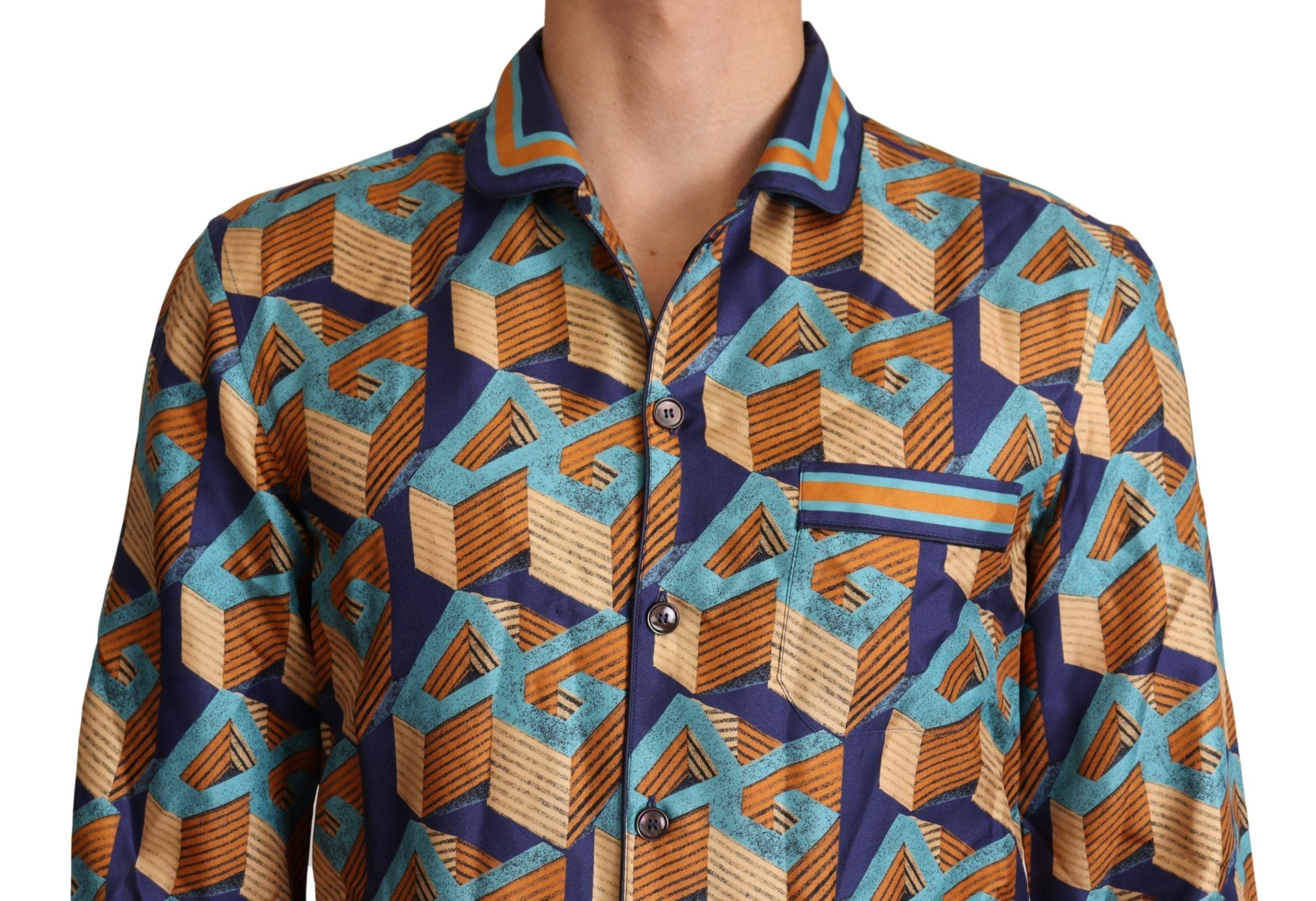 Dolce & Gabbana Multicolor DG Logo Silk Mens Top Men's Shirt