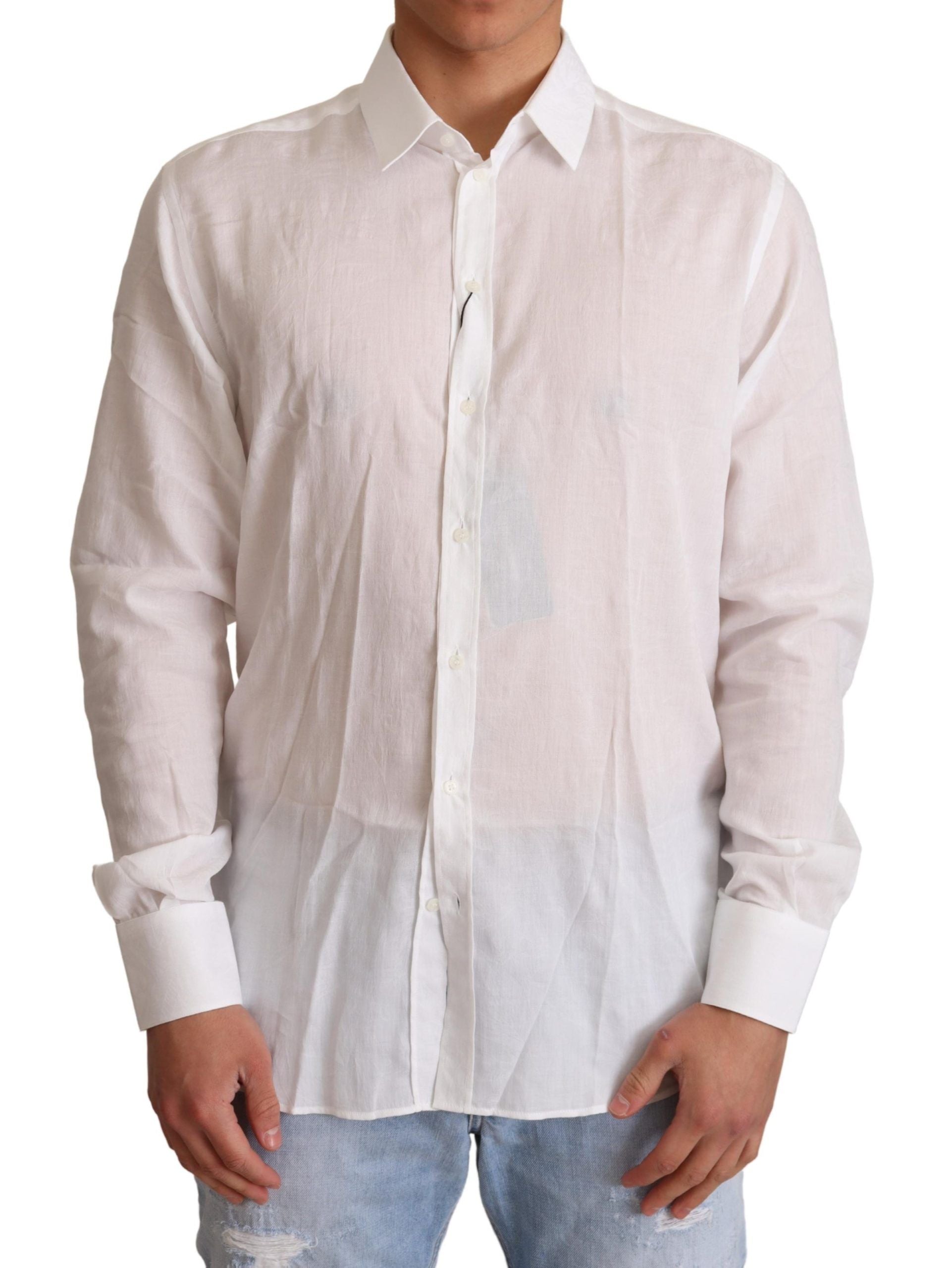 Dolce & Gabbana White Cotton Floral Pattern MARTINI Men's Shirt