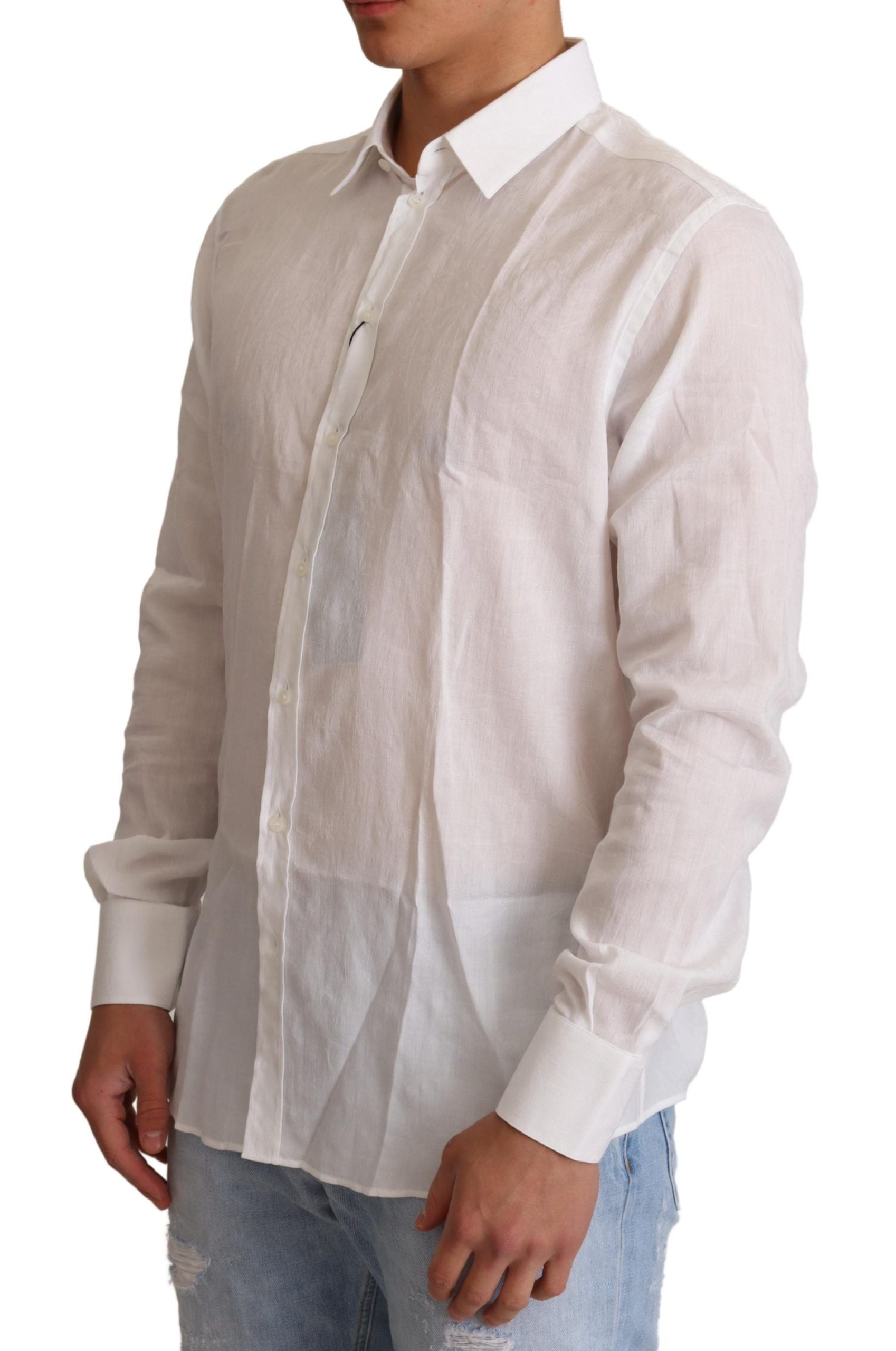 Dolce & Gabbana White Cotton Floral Pattern MARTINI Men's Shirt