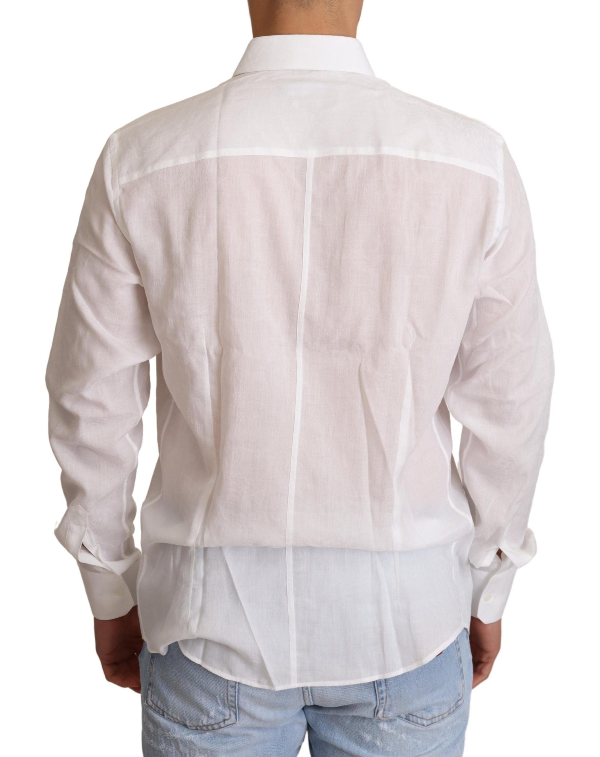 Dolce & Gabbana White Cotton Floral Pattern MARTINI Men's Shirt