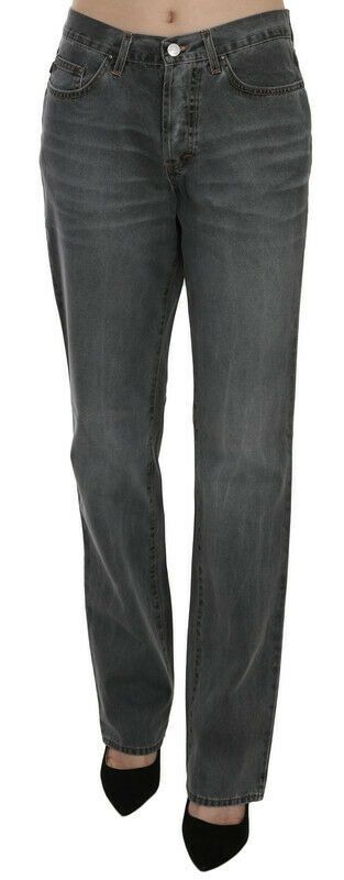 Just Cavalli Gray Washed Mid Waist Straight Denim Pants Women's Jeans