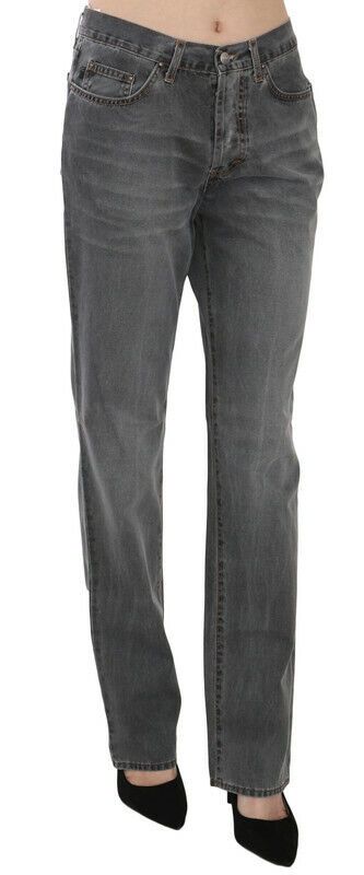 Just Cavalli Gray Washed Mid Waist Straight Denim Pants Women's Jeans