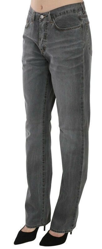 Just Cavalli Gray Washed Mid Waist Straight Denim Pants Women's Jeans