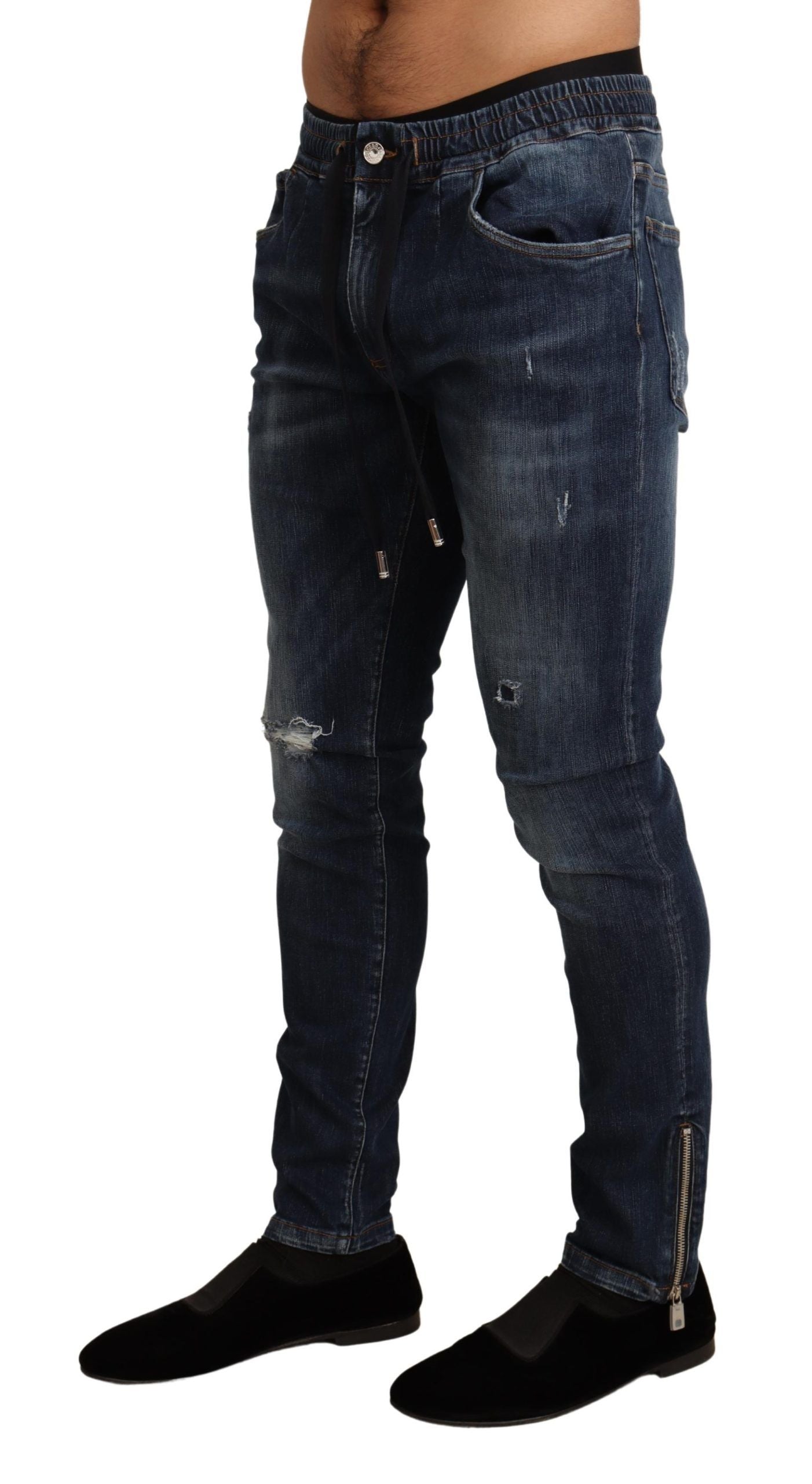 Dolce & Gabbana Blue Cotton Stretch Tattered Denim Men's Jeans