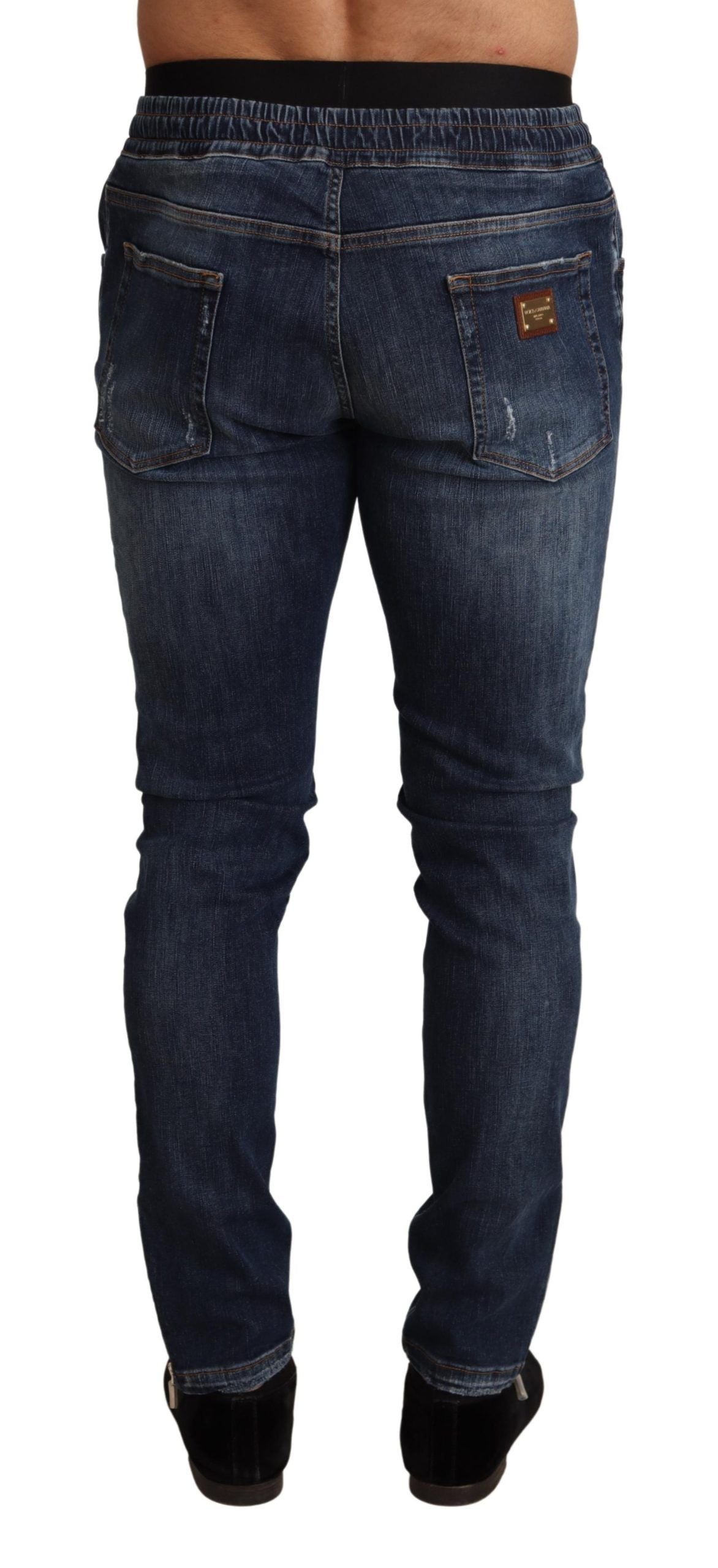 Dolce & Gabbana Blue Cotton Stretch Tattered Denim Men's Jeans