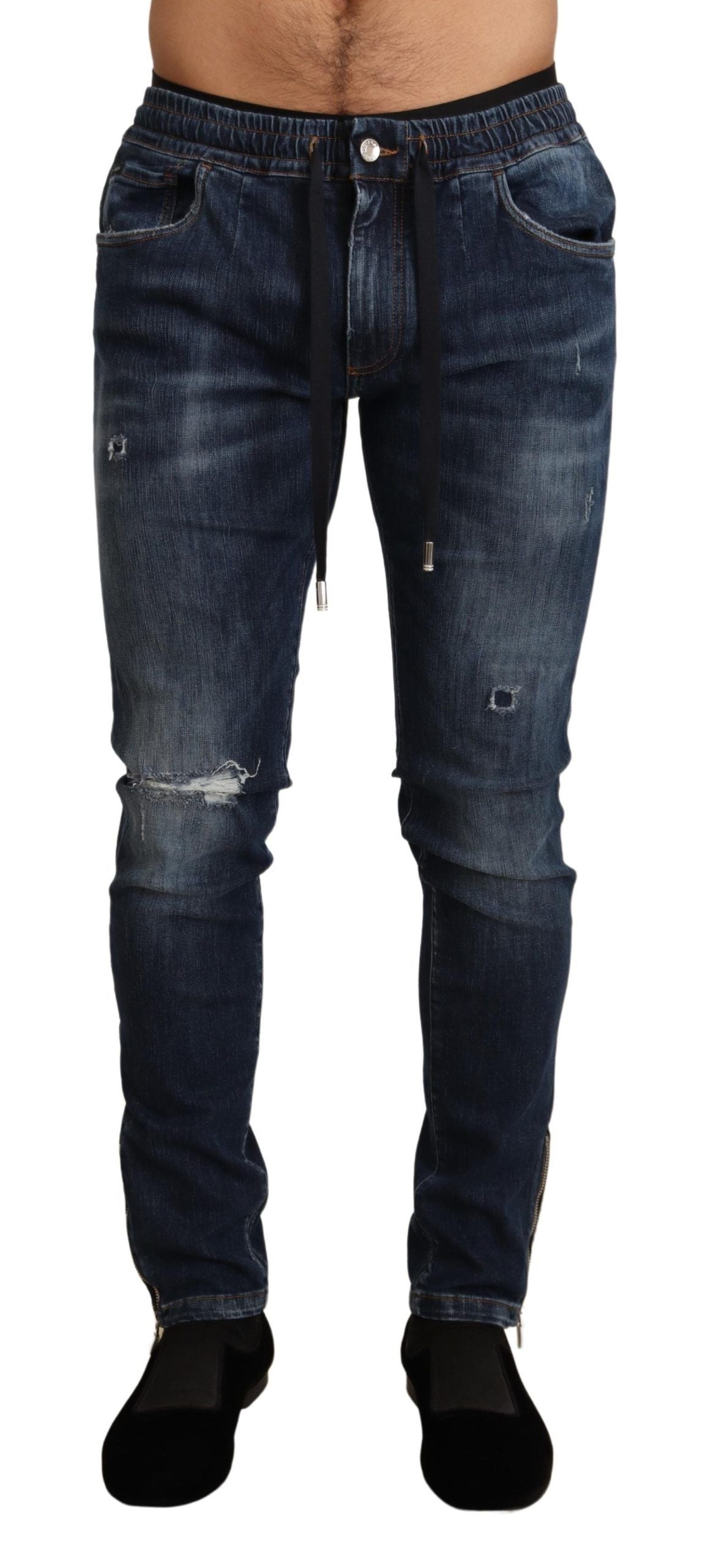 Dolce & Gabbana Blue Cotton Stretch Tattered Denim Men's Jeans
