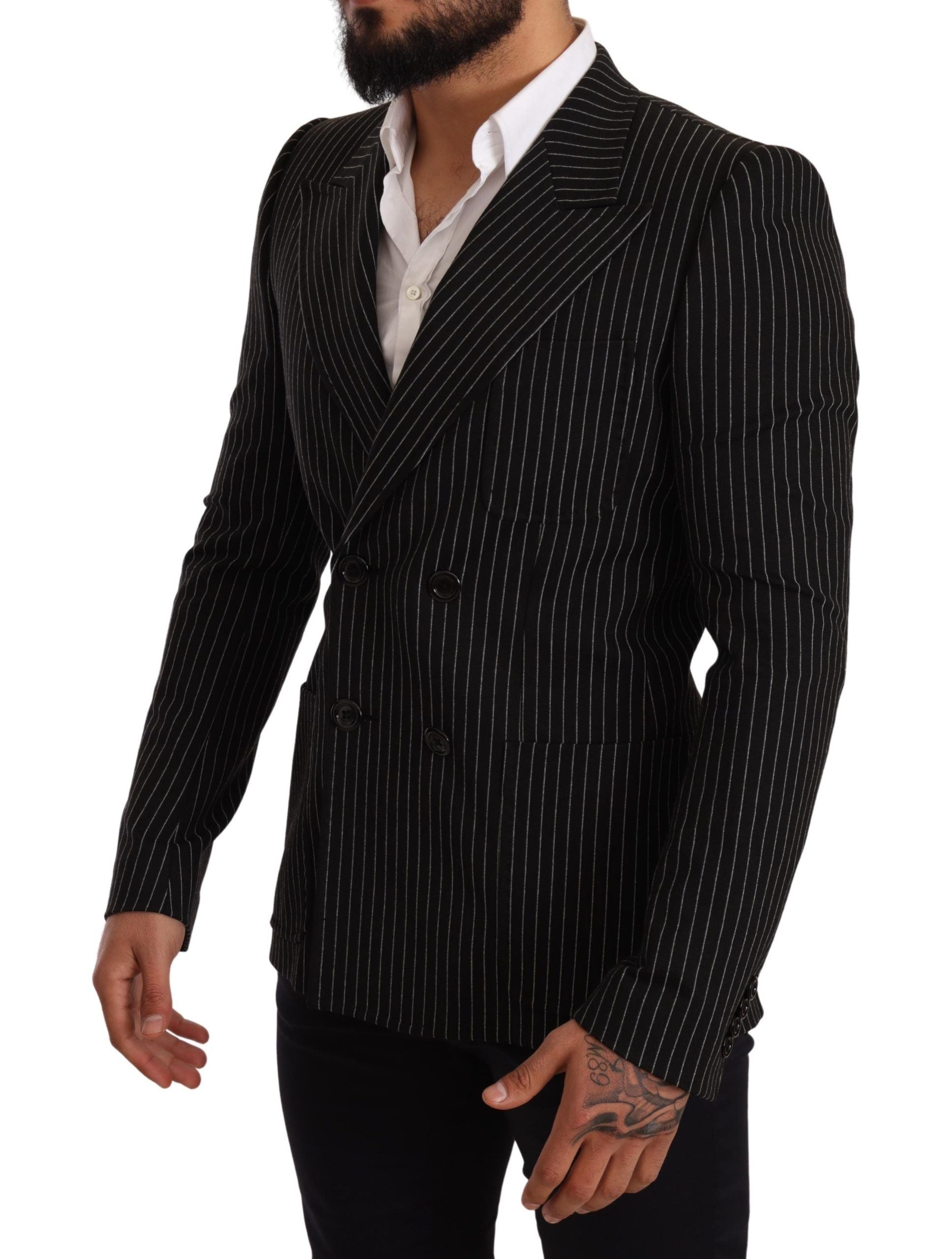 Dolce & Gabbana Black White Striped Slim Fit Coat Men's Blazer