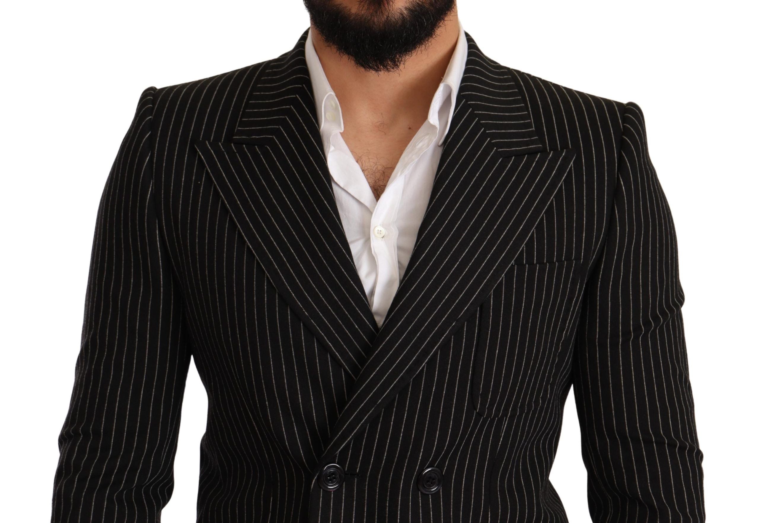 Dolce & Gabbana Dark Gray White Striped Slim Fit Coat Men's Blazer