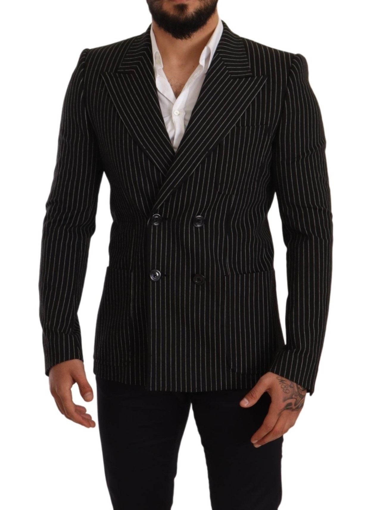 Dolce & Gabbana Black White Striped Slim Fit Coat Men's Blazer