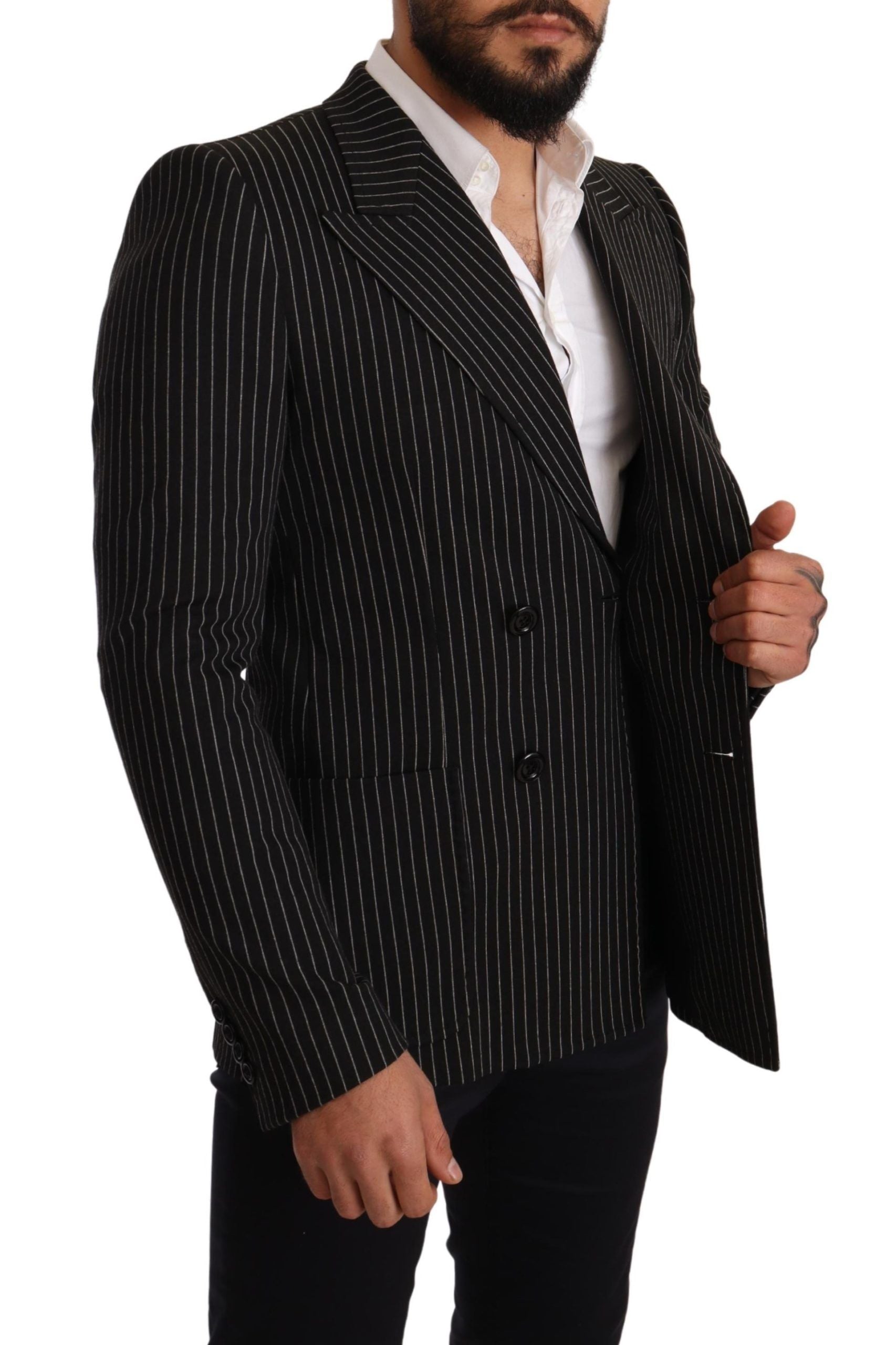 Dolce & Gabbana Dark Gray White Striped Slim Fit Coat Men's Blazer