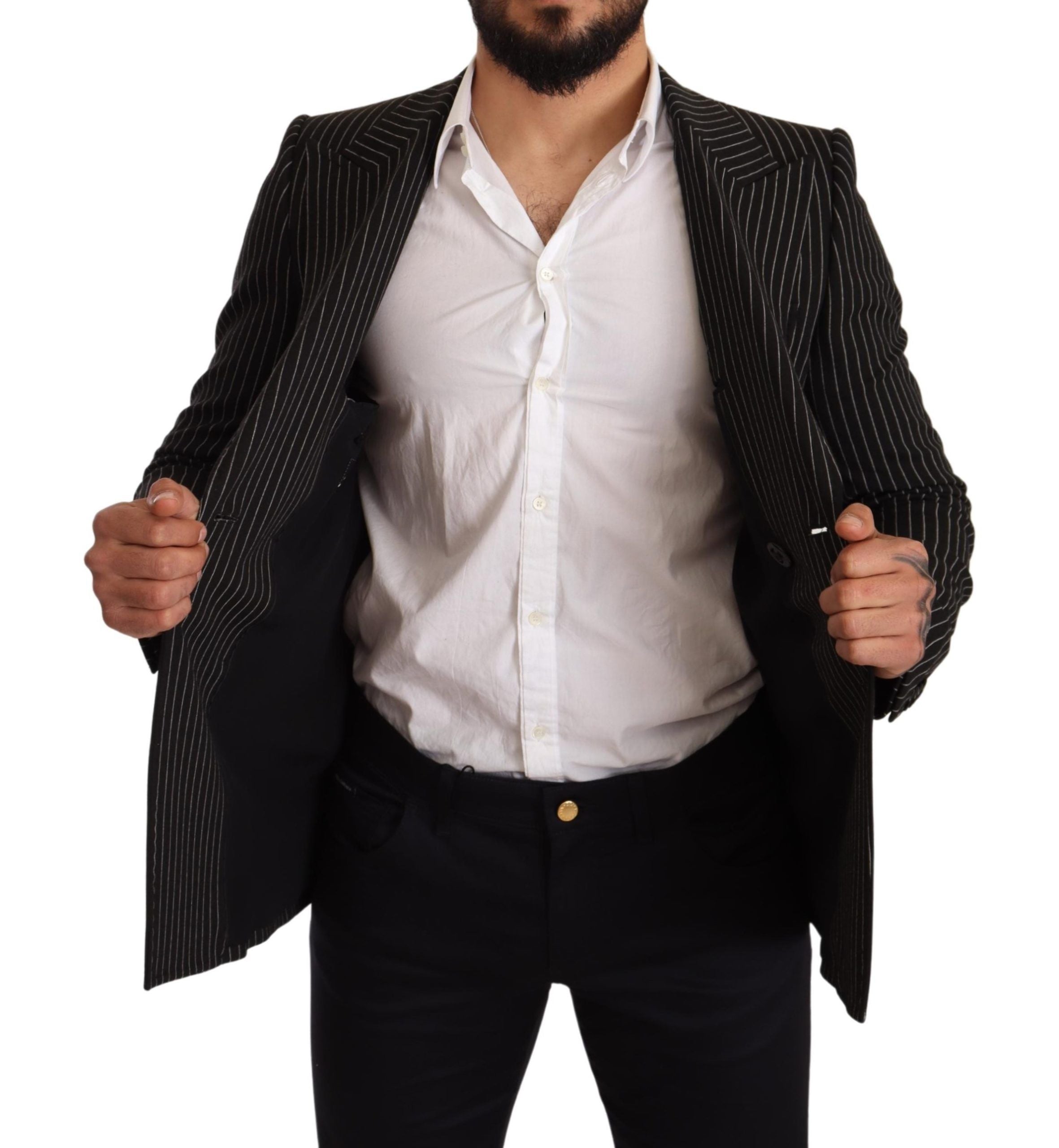 Dolce & Gabbana Black White Striped Slim Fit Coat Men's Blazer