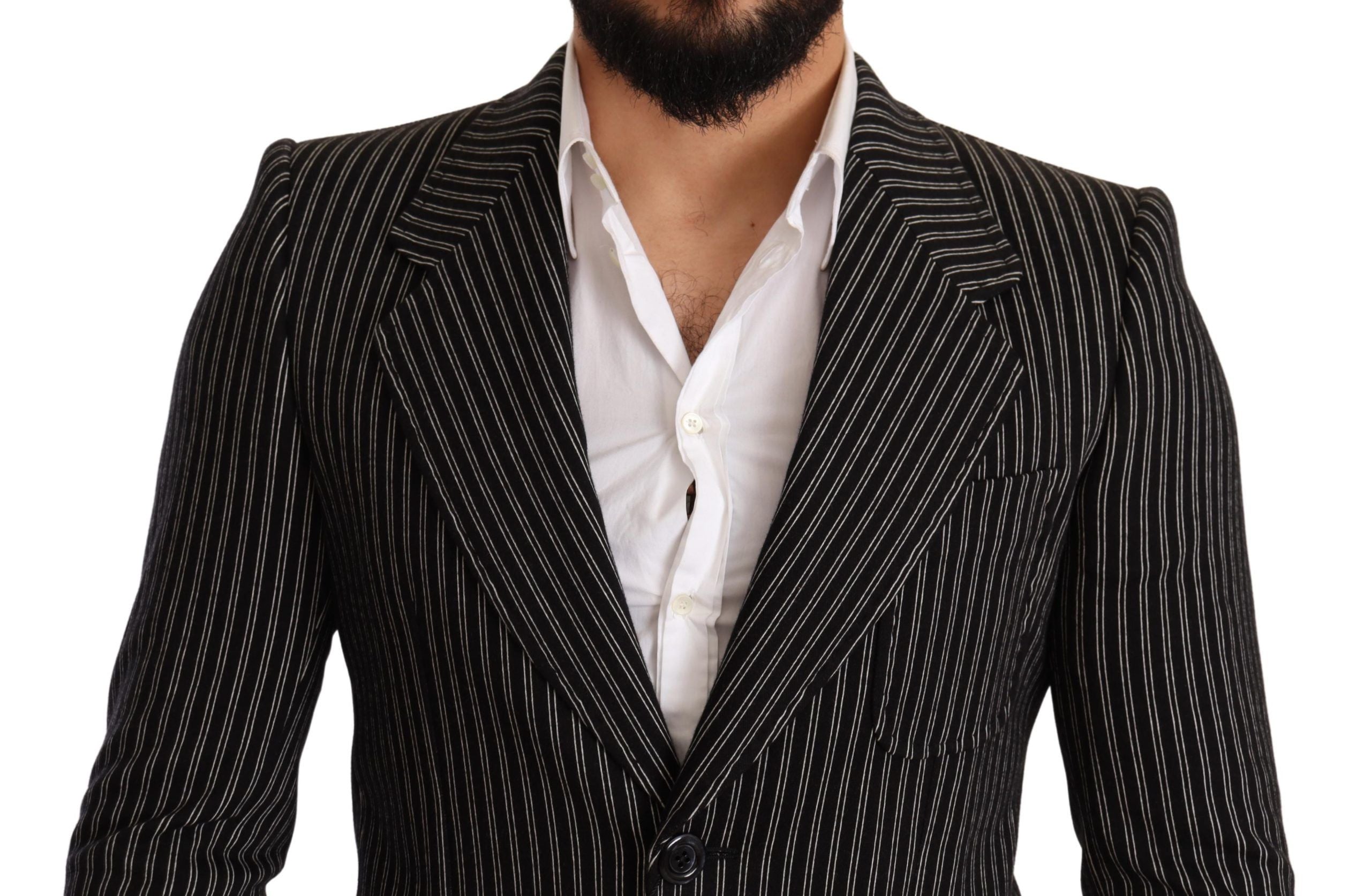 Dolce & Gabbana Black Striped Slim Fit Wool Coat Men's Blazer
