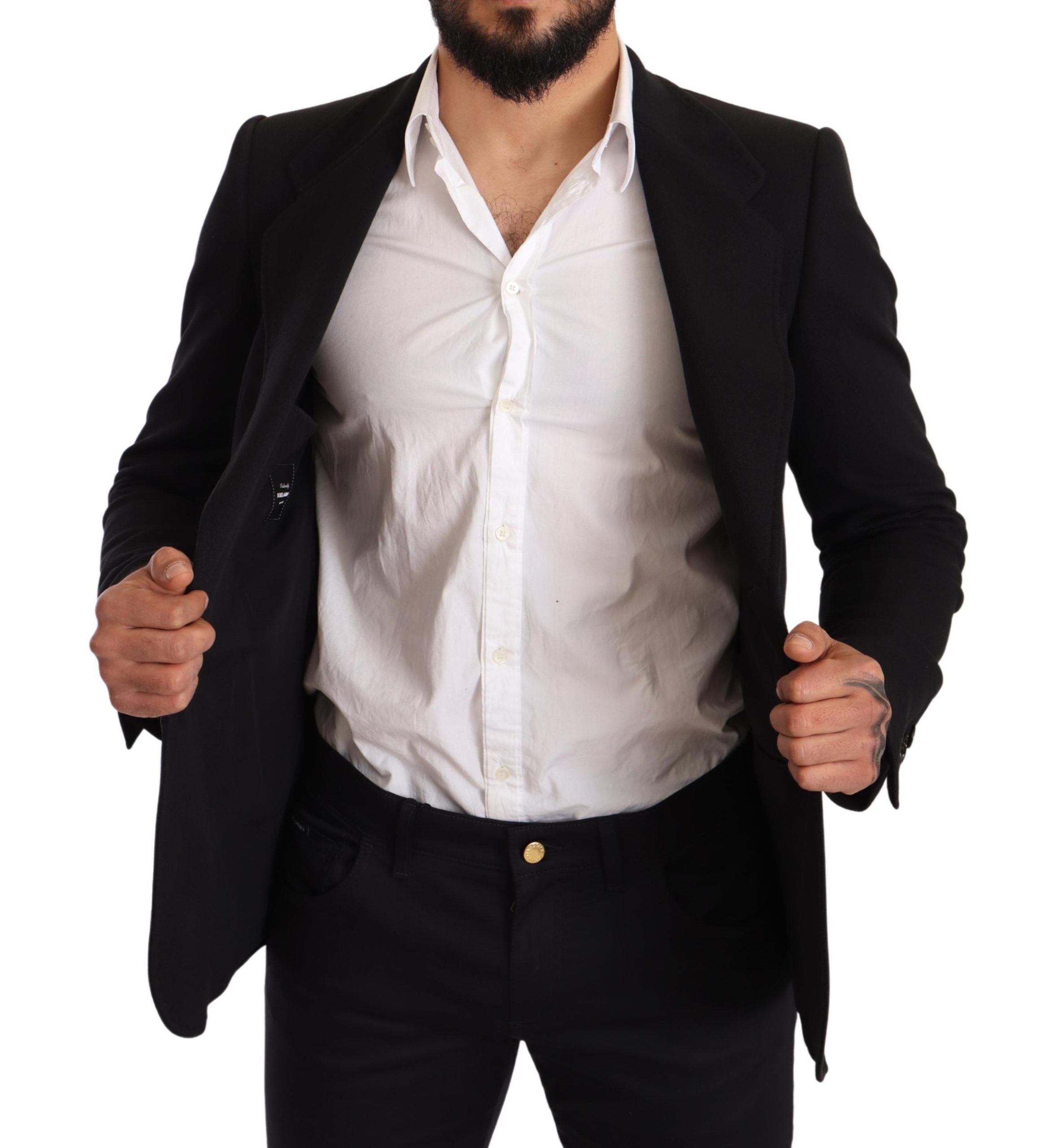 Dolce & Gabbana Elegant Slim Fit Black Cotton Men's Blazer