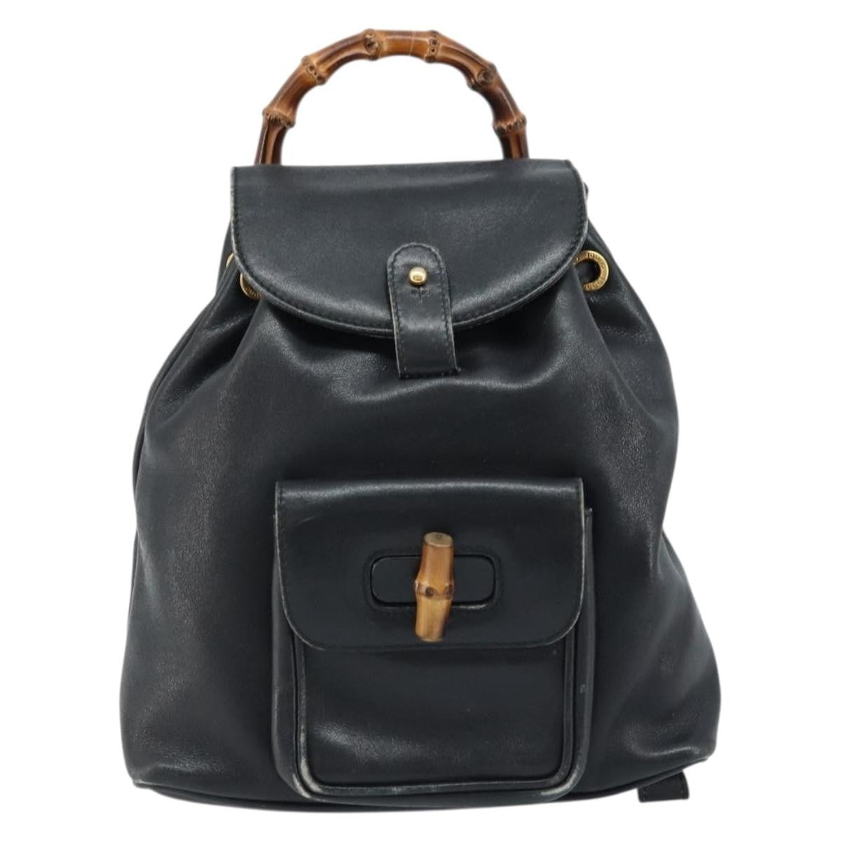 Gucci Vintage Bamboo Leather Black Leather Backpack Bag (Pre-Owned)