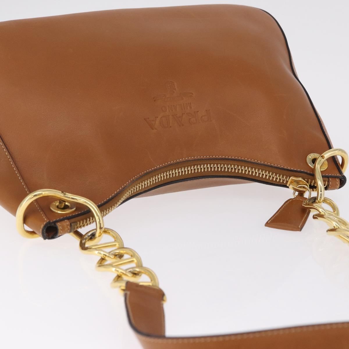 Prada Shoulder Leather Brown Leather Shoulder Bag Bag (Pre-Owned)