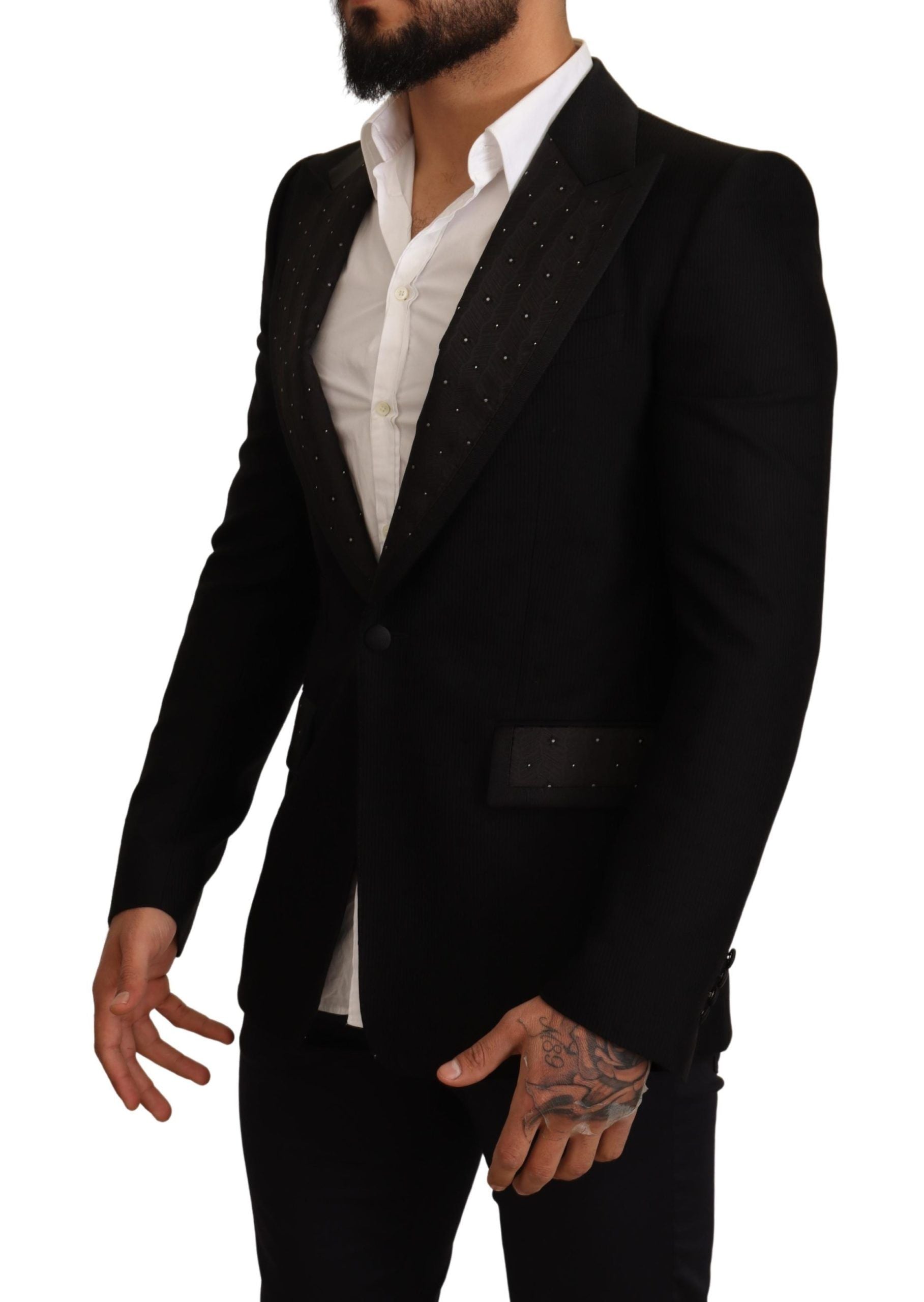 Dolce & Gabbana Black Wool Slim Fit Coat Blazer Men's Jacket