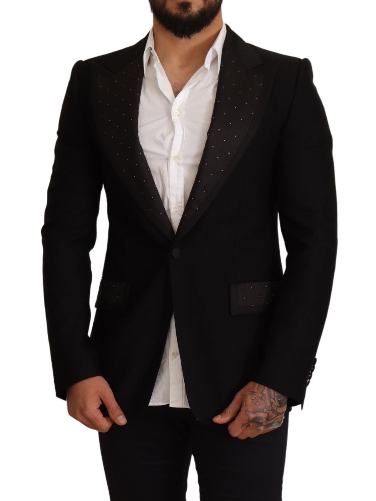 Dolce & Gabbana Black Wool Slim Fit Coat Blazer Men's Jacket