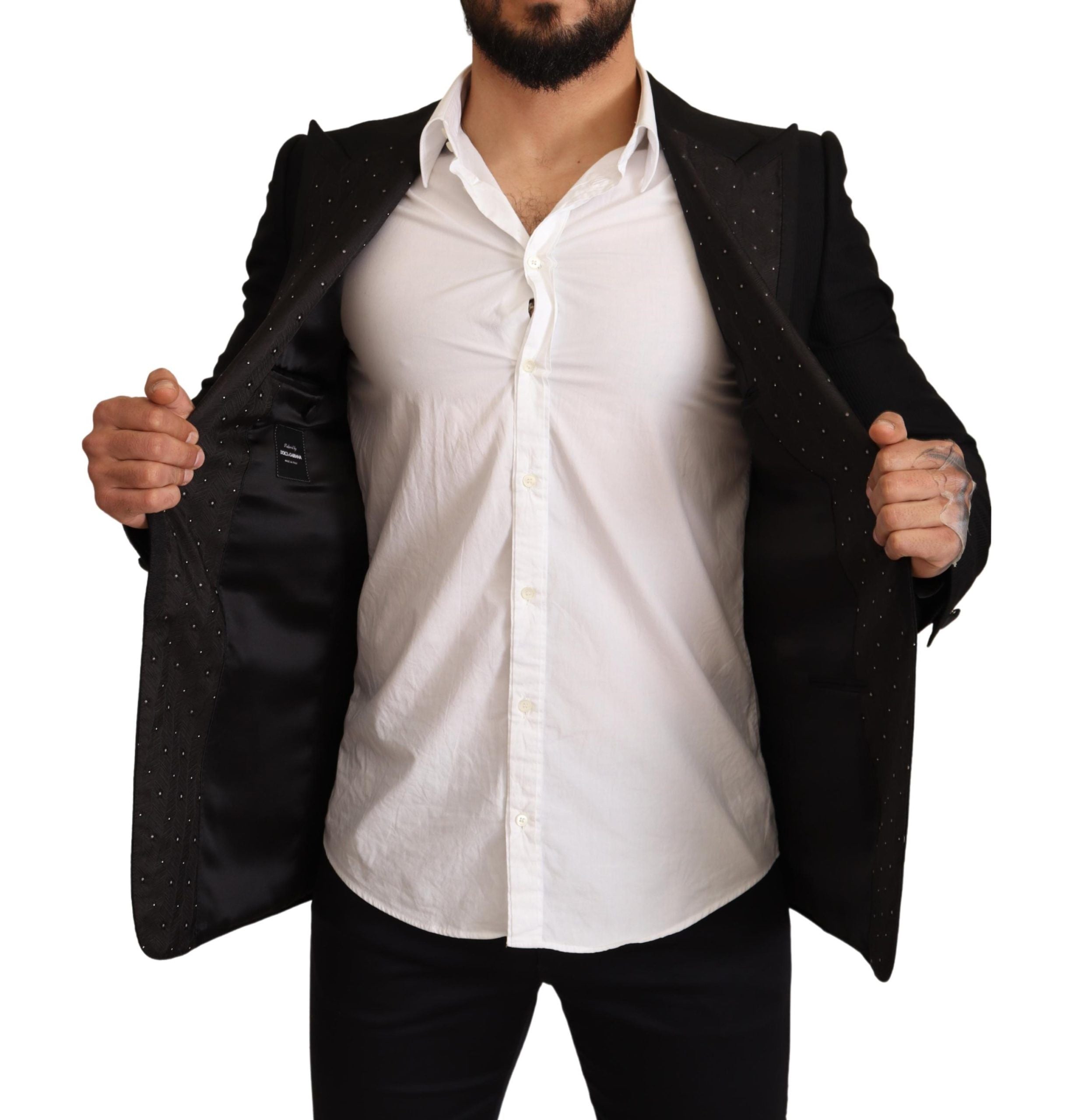 Dolce & Gabbana Black Wool Slim Fit Coat Blazer Men's Jacket