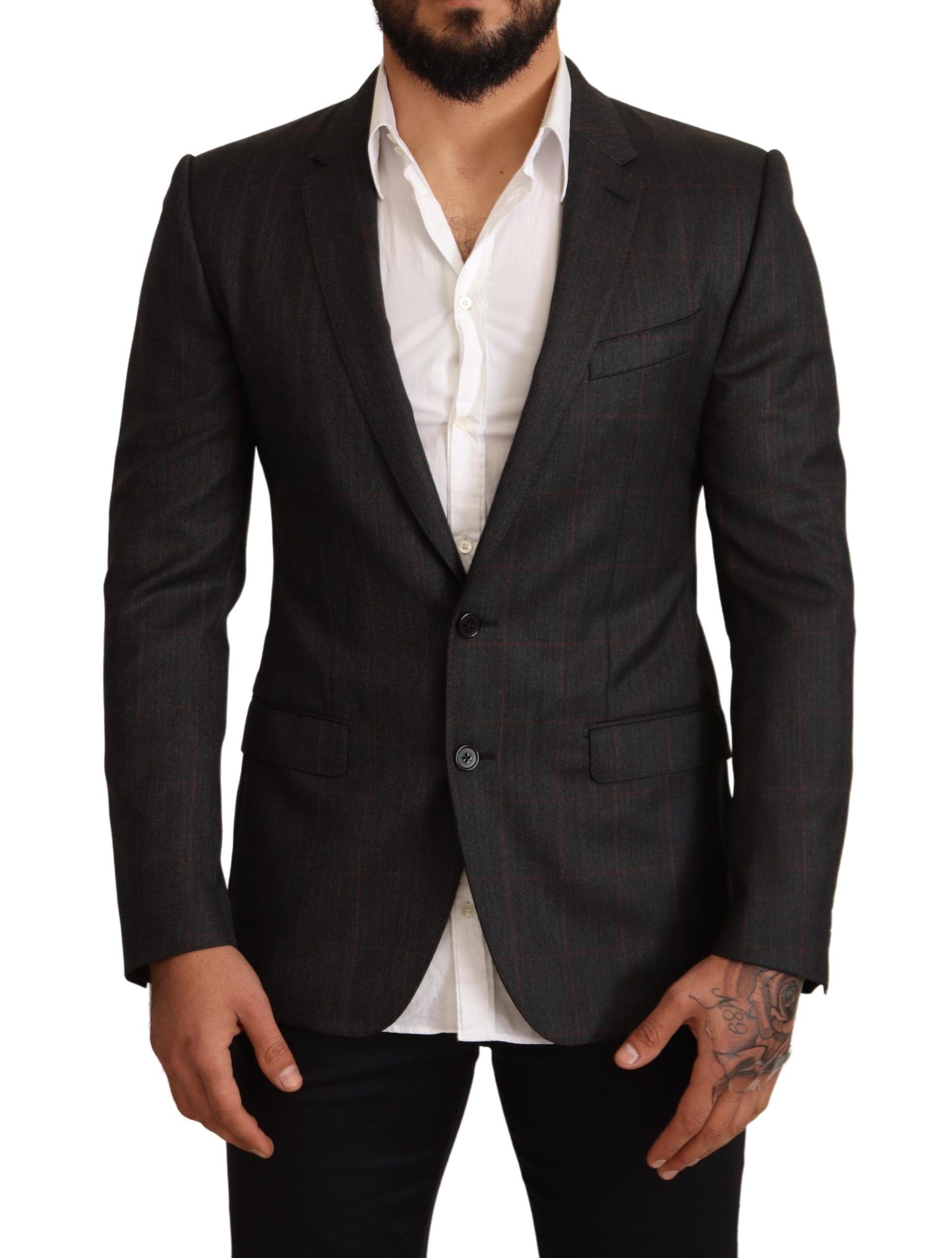 Dolce & Gabbana Elegant Gray Check Martini Men's Blazer
