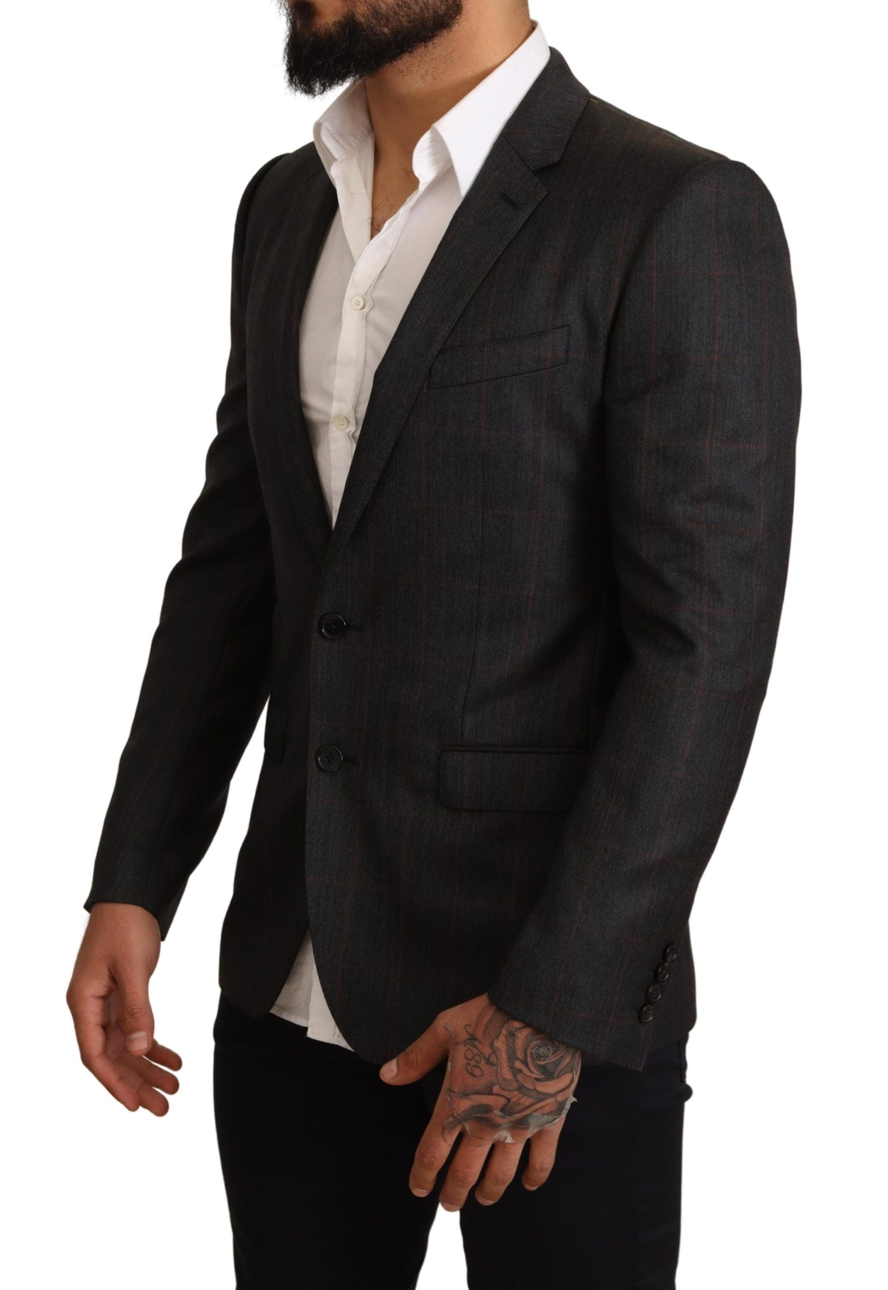 Dolce & Gabbana Gray Check Wool Slim Fit Blazer Men's Jacket